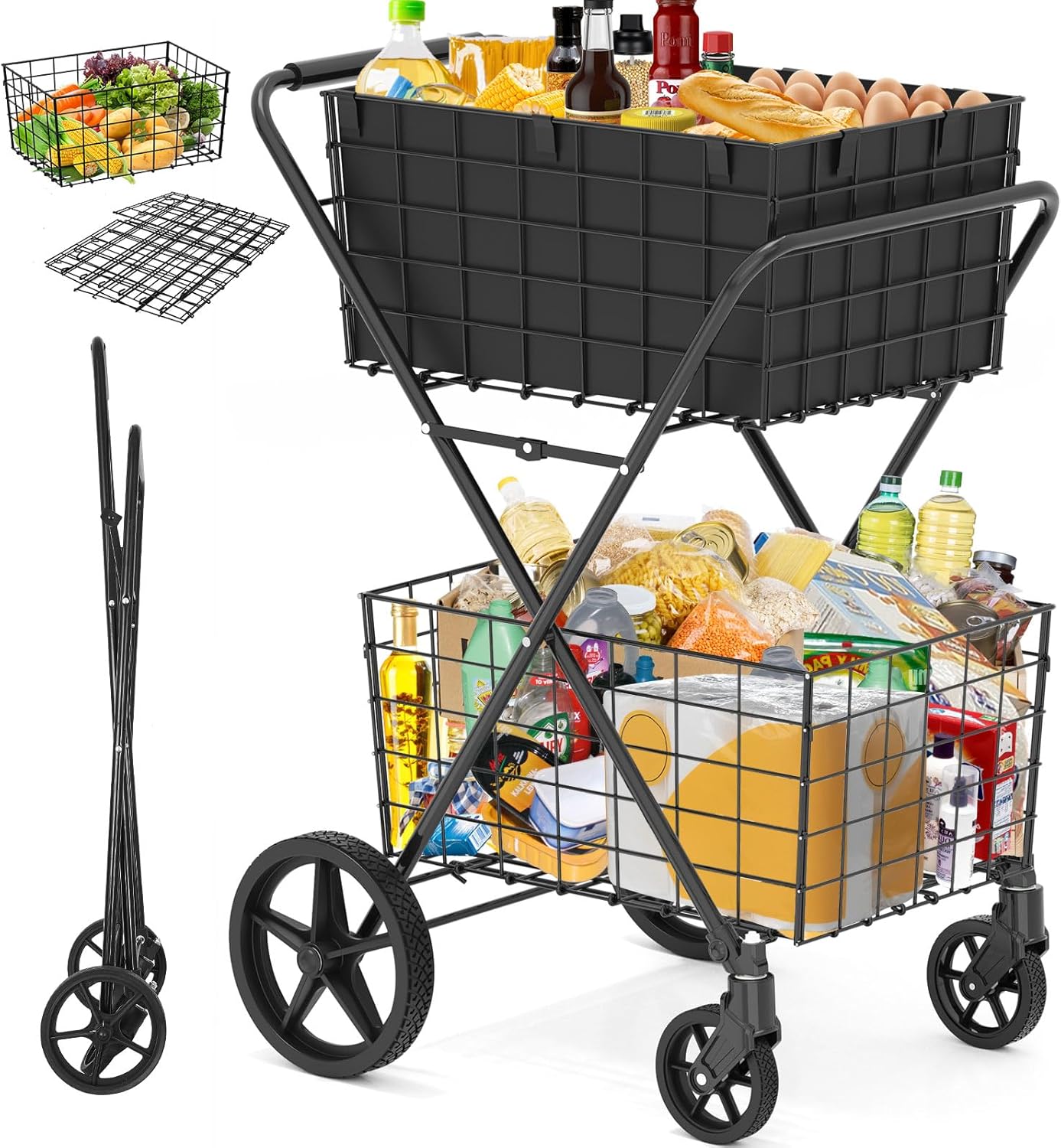 2024 New 2-Tier Extra Large Shopping Cart, Special Grocery Cart for 400Lbs Capac...