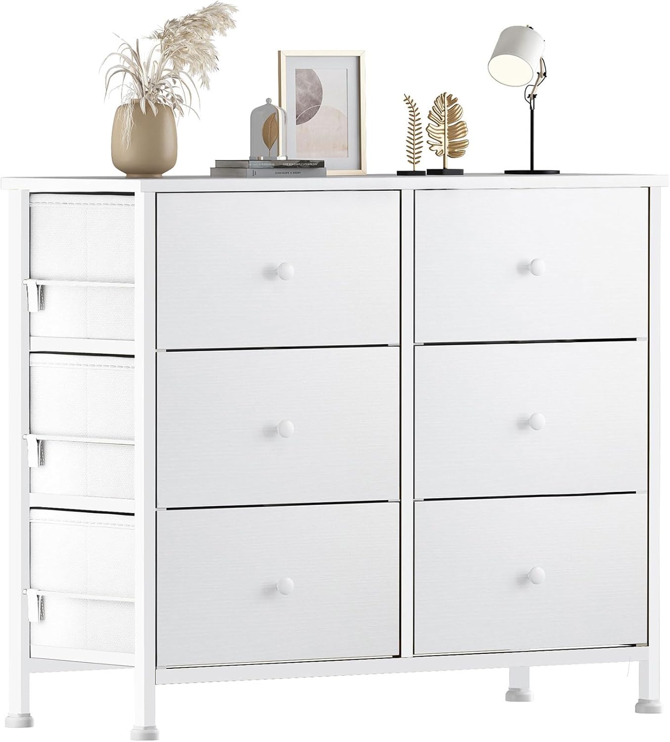 BOLUO White Dresser for Bedroom 6 Drawer Organizers Fabric Storage Chest Tower S...