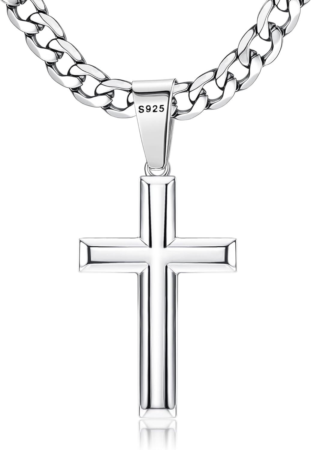 Besteel 925 Sterling Silver Cross Necklace for Men Women 5mm Big Beveled Edge Me...