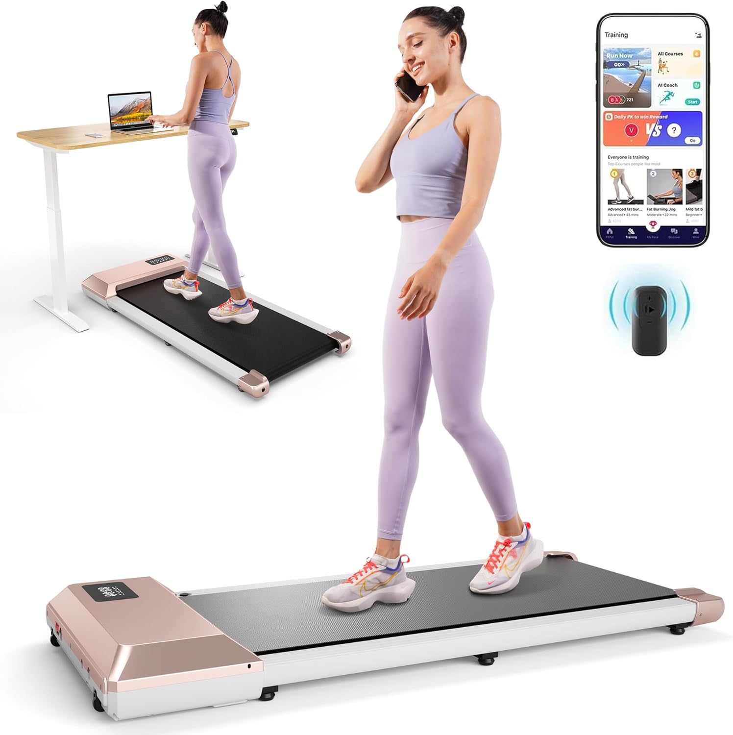 DeerRun Walking Pad 2 in 1 Under Desk Treadmill, 2.5HP Low Noise Walking Pad Run...