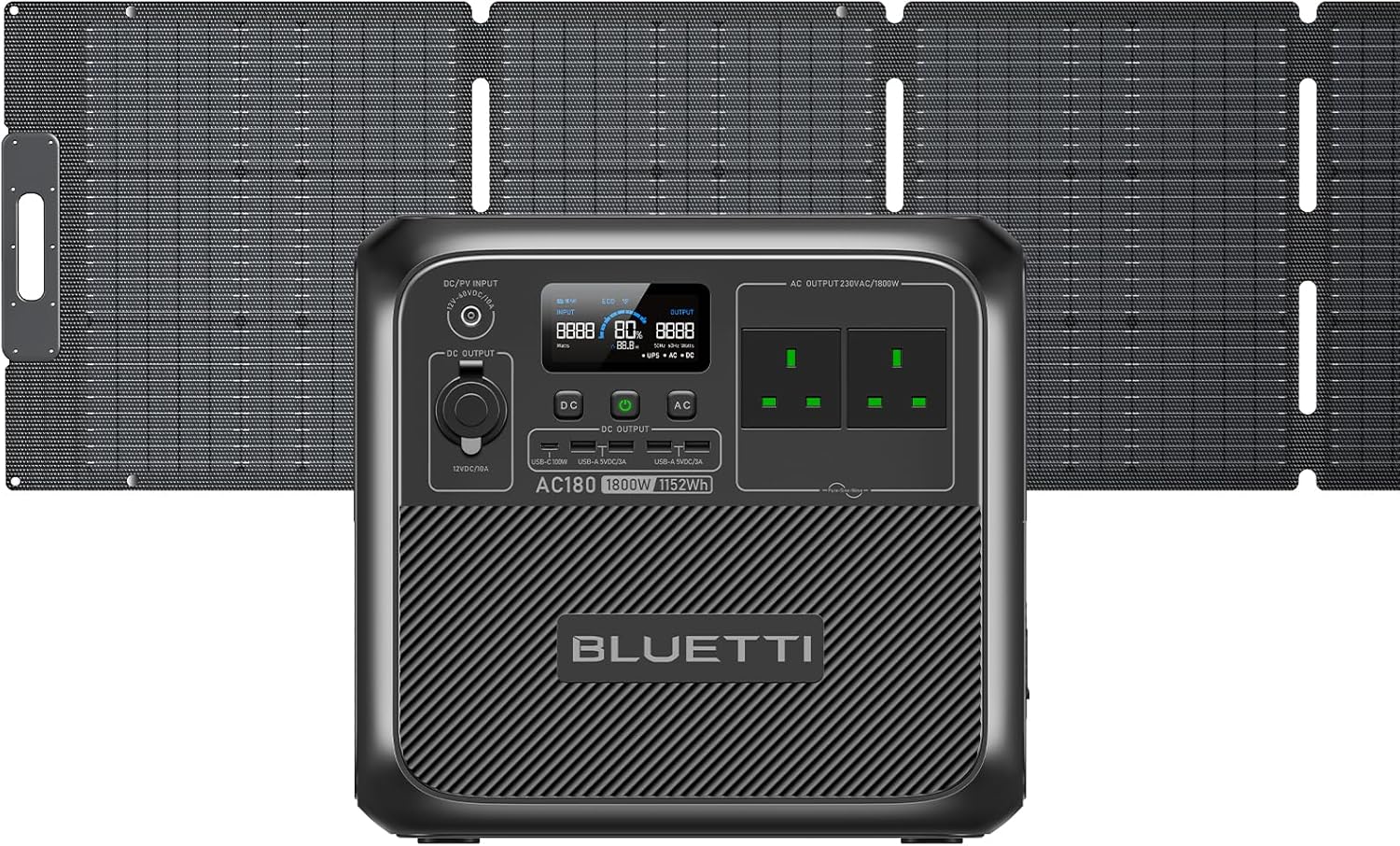 BLUETTI Solar Generator AC180 with 200W Solar Panel Included, 1152Wh Portable Po...