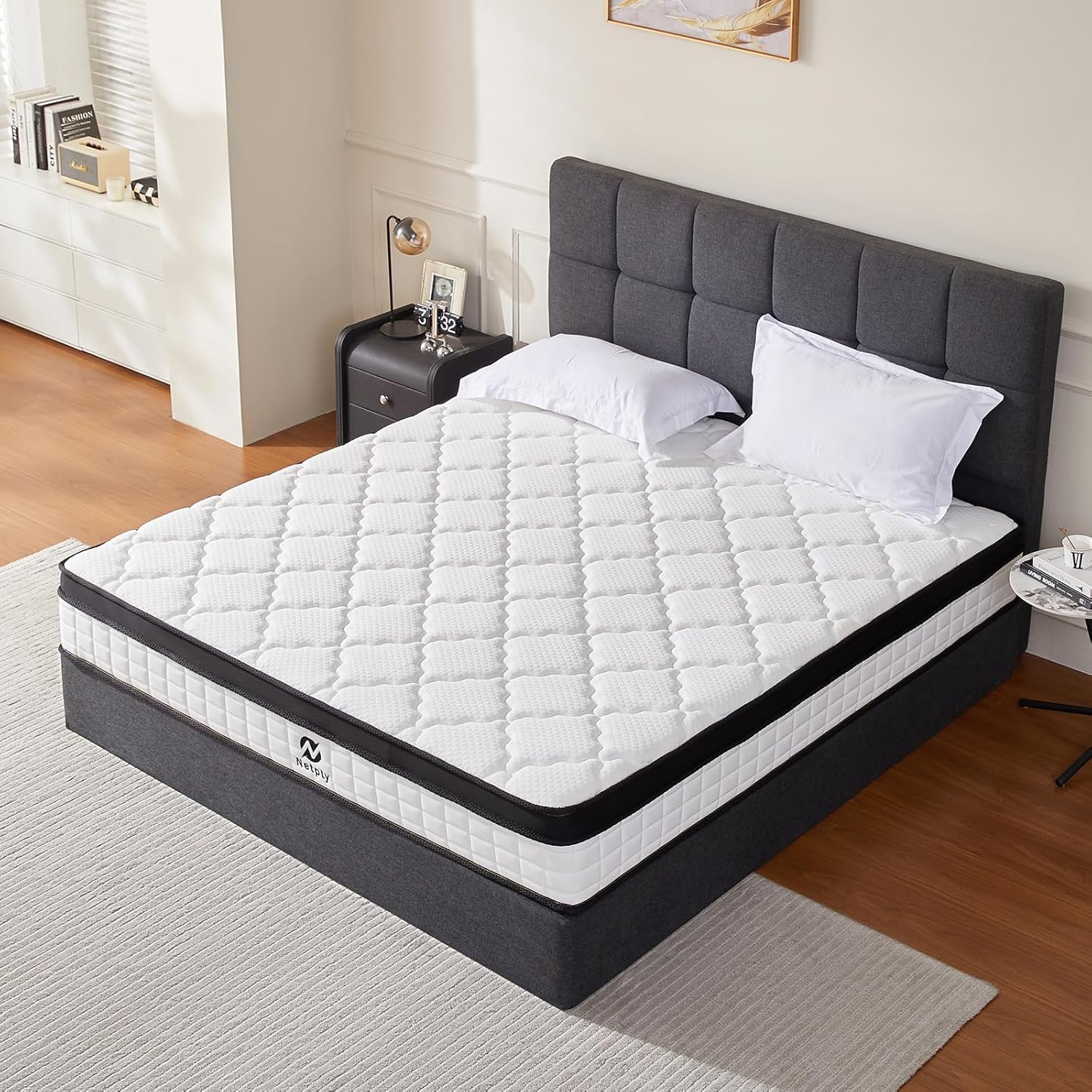 King Size Mattress, 12 Inch King Mattress in a Box, Hybrid Memory Foam & Individ...