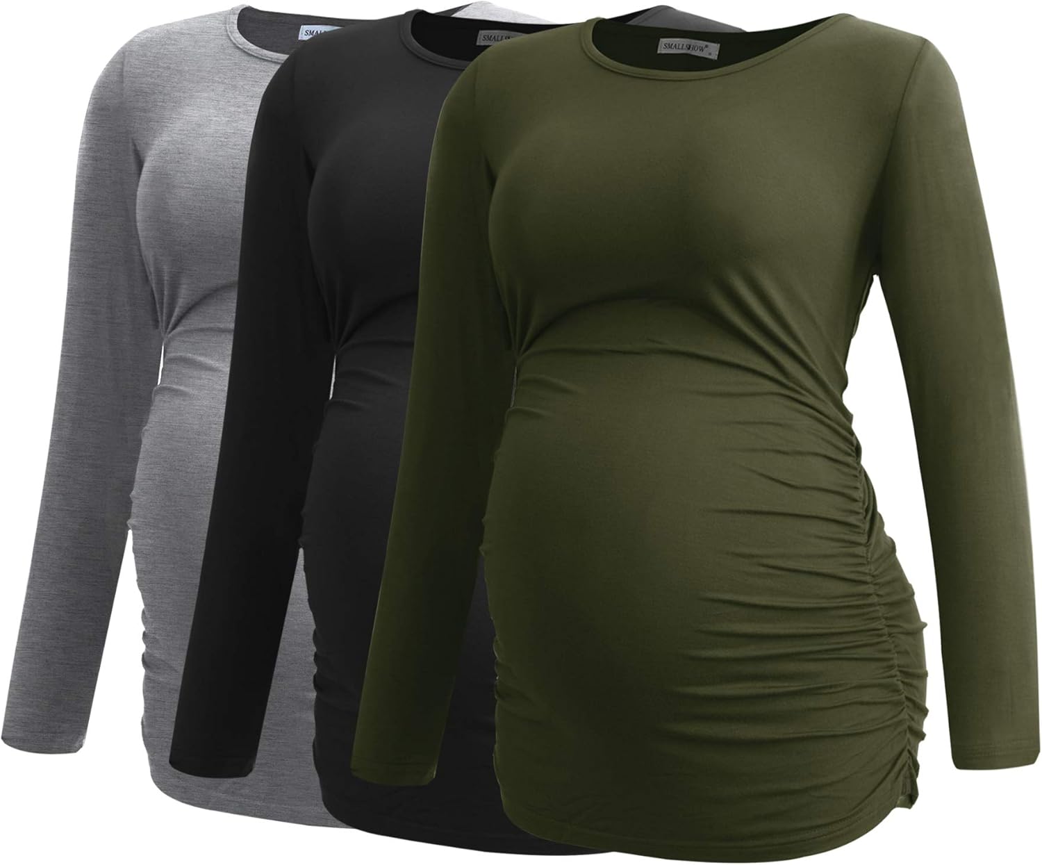 Smallshow Women's Maternity Shirts Long Sleeve Pregnancy Clothes Tops 3-Pack Med...