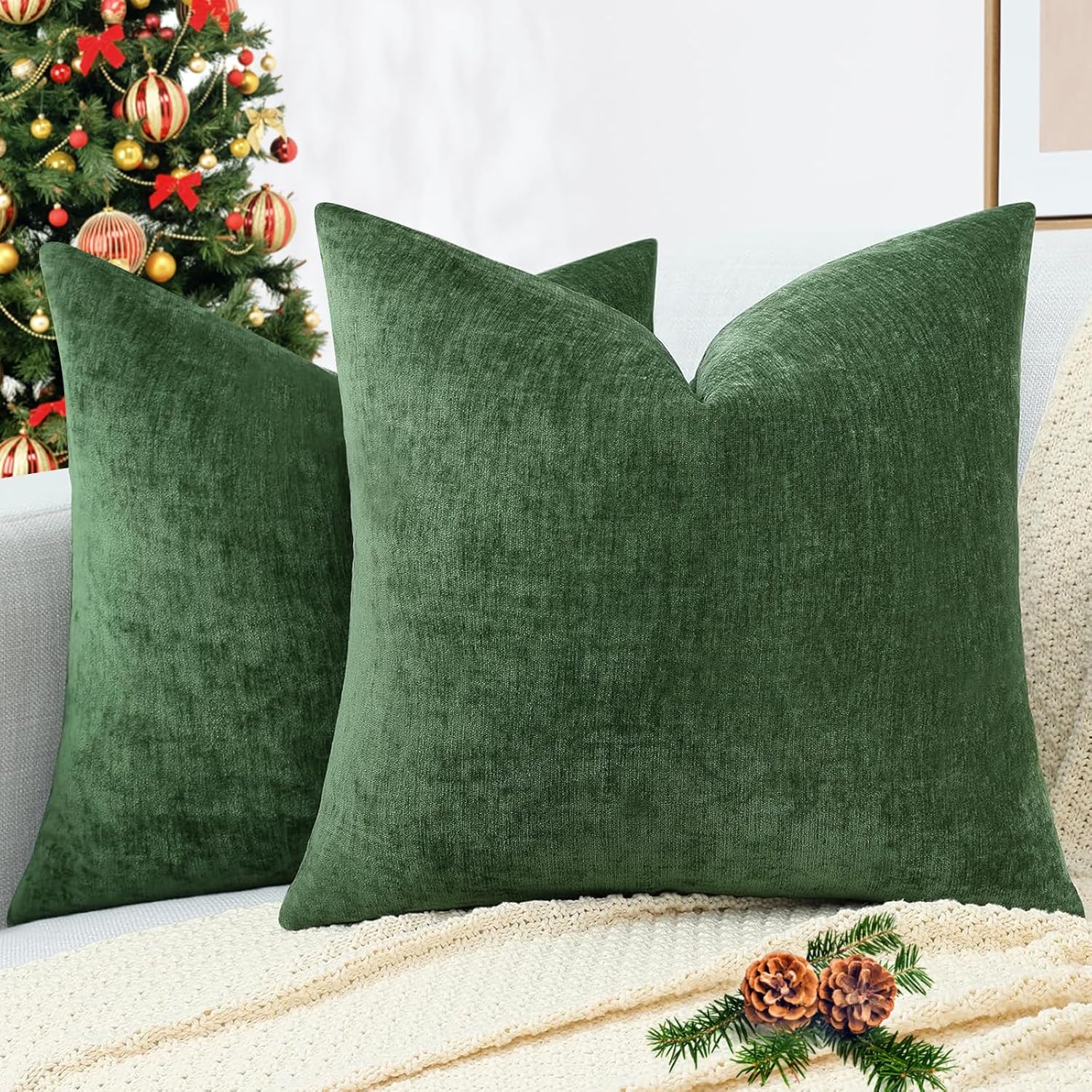 decorUhome Christmas Couch Throw Pillow Covers 18x18 Set of 2, Decorative Soft C...