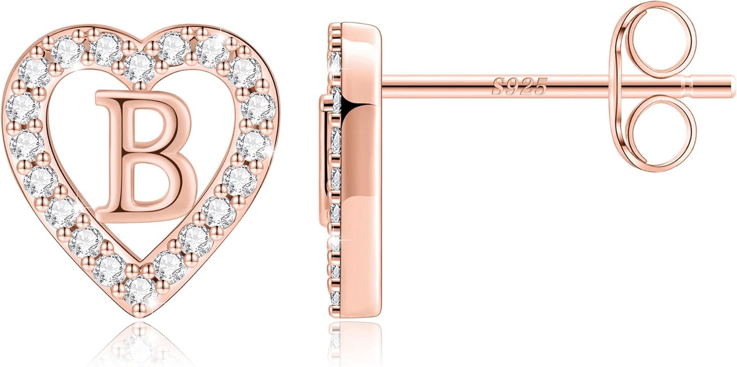 Unique Anoup Heart Initial Stud Earrings, Special Gifts for Girls, High-Quality...