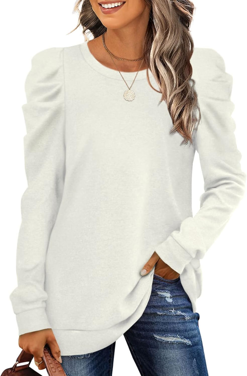 XIEERDUO Women's Crewneck Sweatshirts, Special Trendy Puff Sleeve Sweaters, Styl...