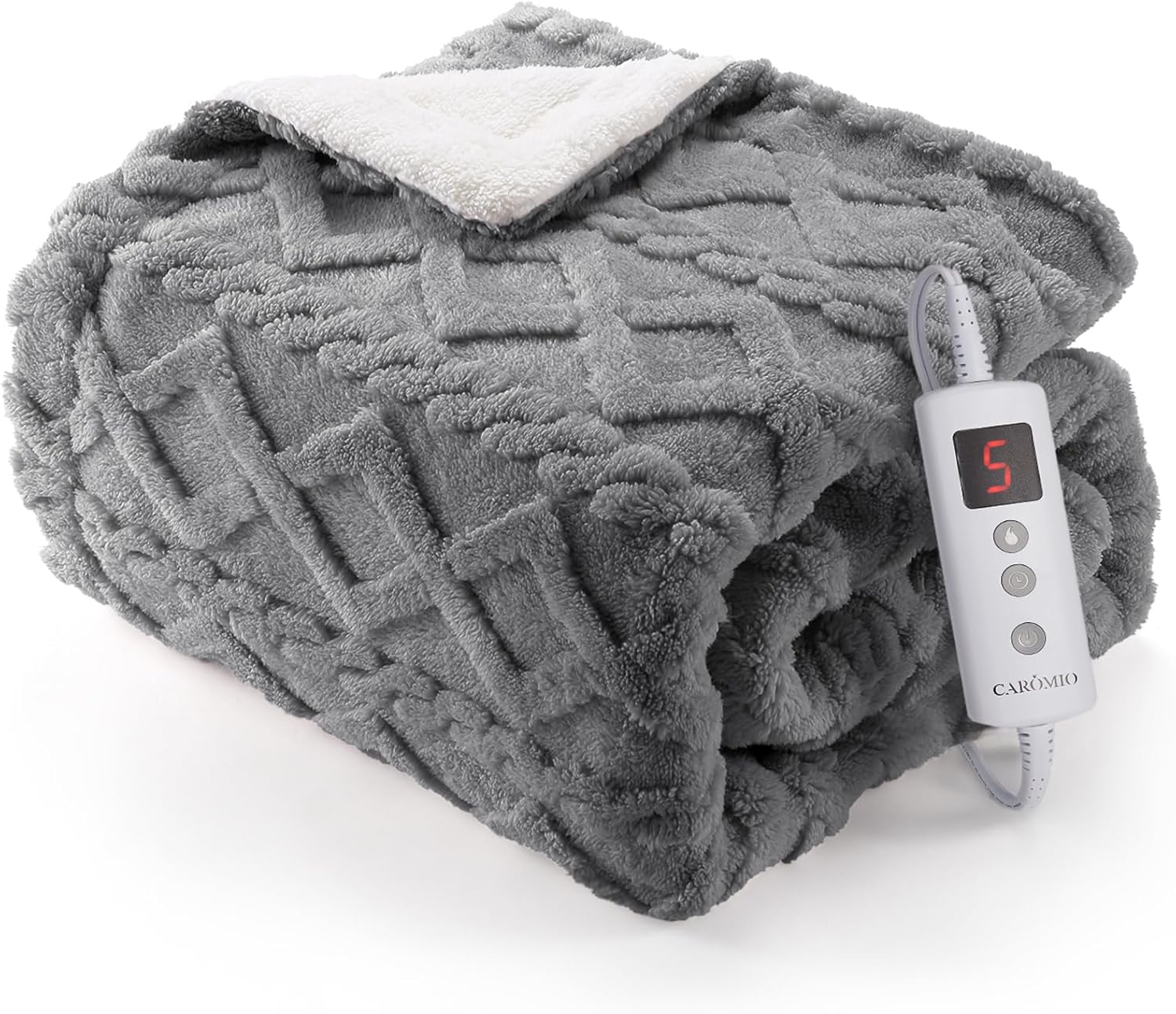 CAROMIO Heated Throw Blanket - Thick Tufted Sherpa Electric Blanket Throw with 1...