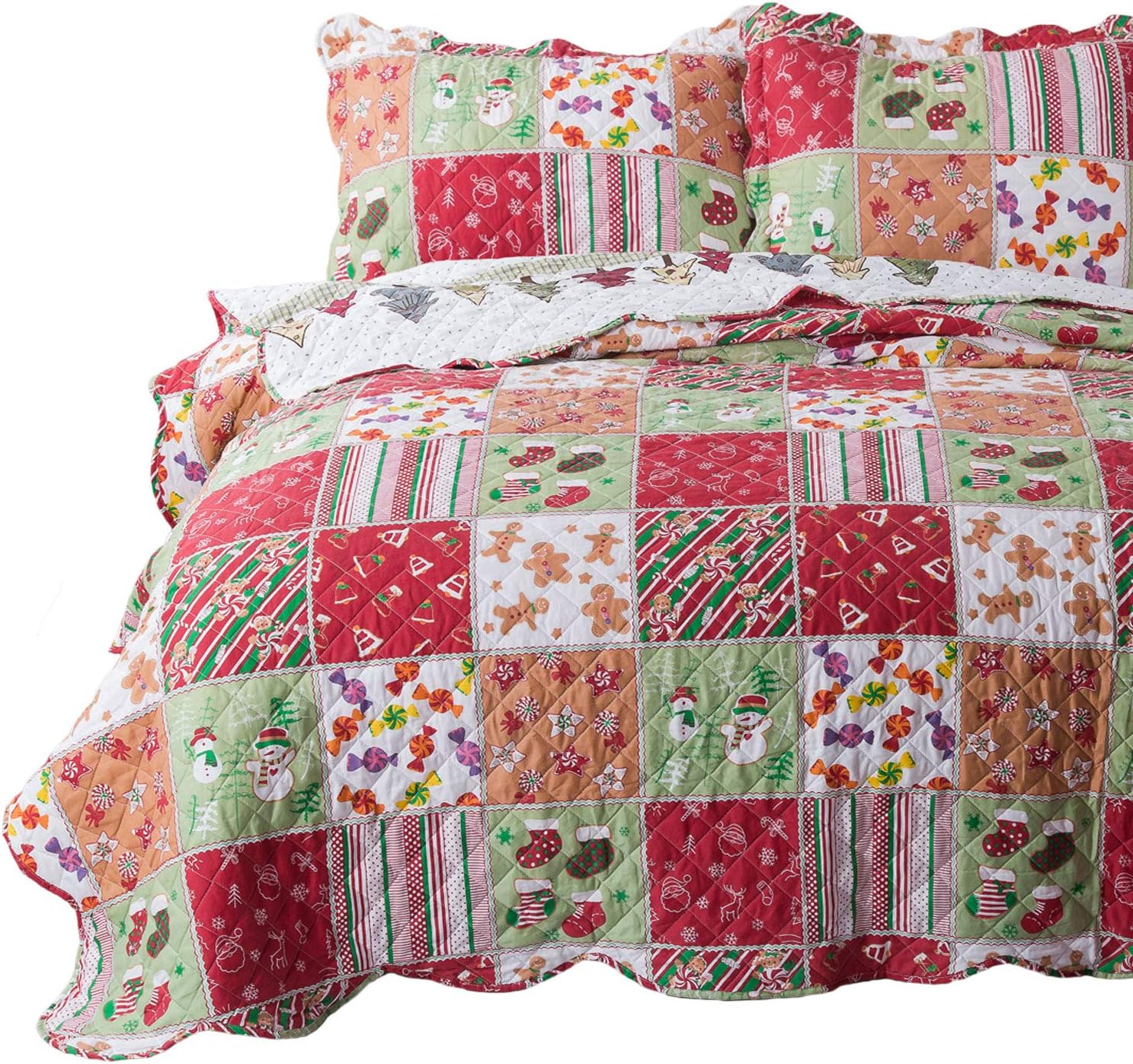 Bedsure Christmas Quilt Set, Special Quilt for King Size Bed, Innovative Red Qui...