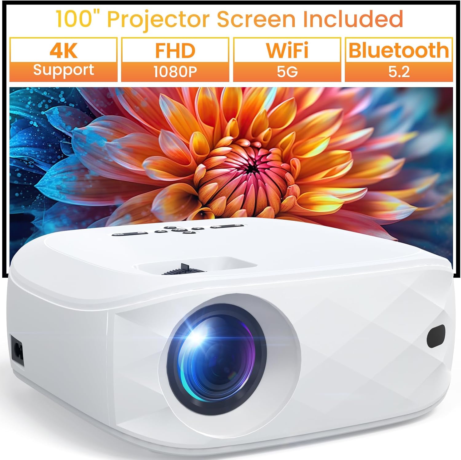 HAPPRUN Projector, Projector with WiFi and Bluetooth, [One Step Mirroring]Projec...