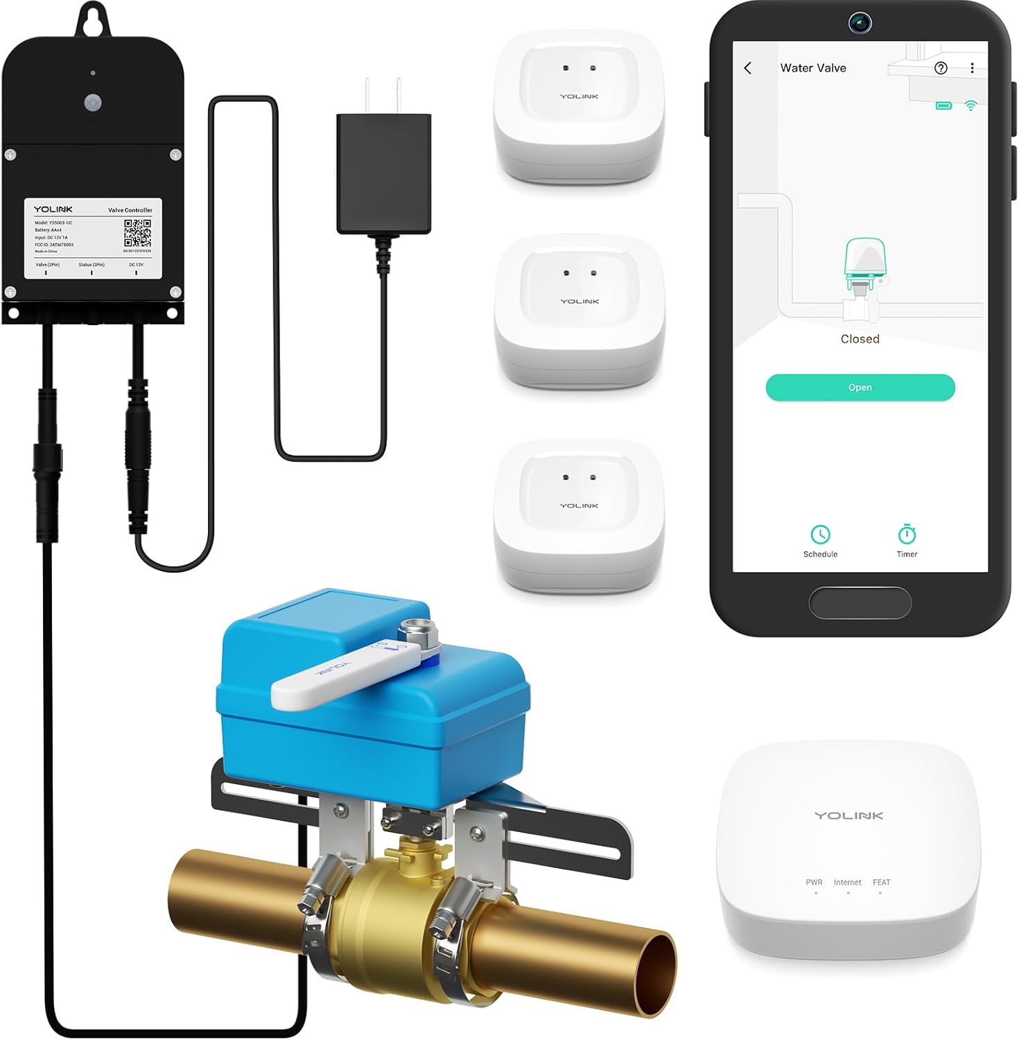 YoLink DIY Automatic Water Leak Detection & Shut-Off Starter Kit, EVO Valve Oper...