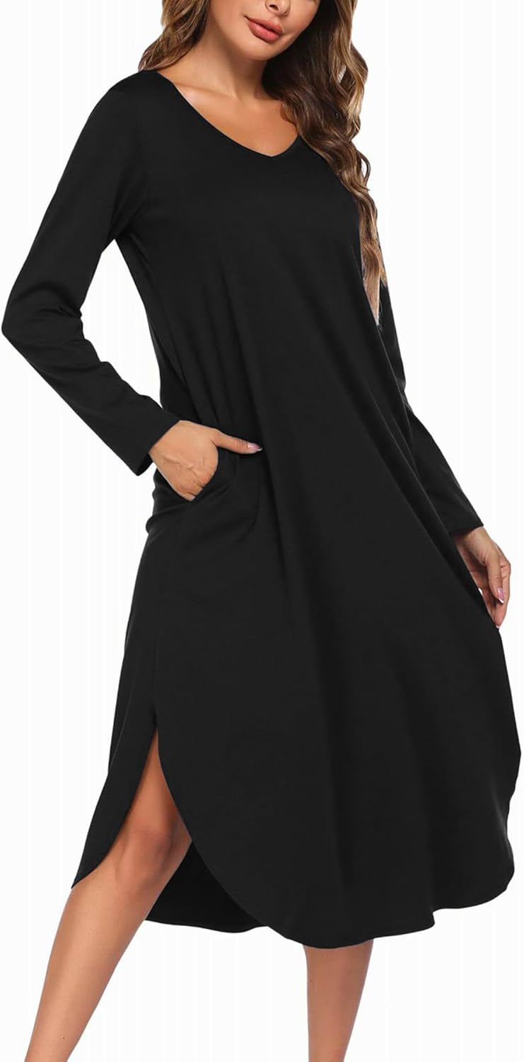 Ekouaer Womens Nightgown, Special Nightshirts with V Neck, Innovative Long Sleev...