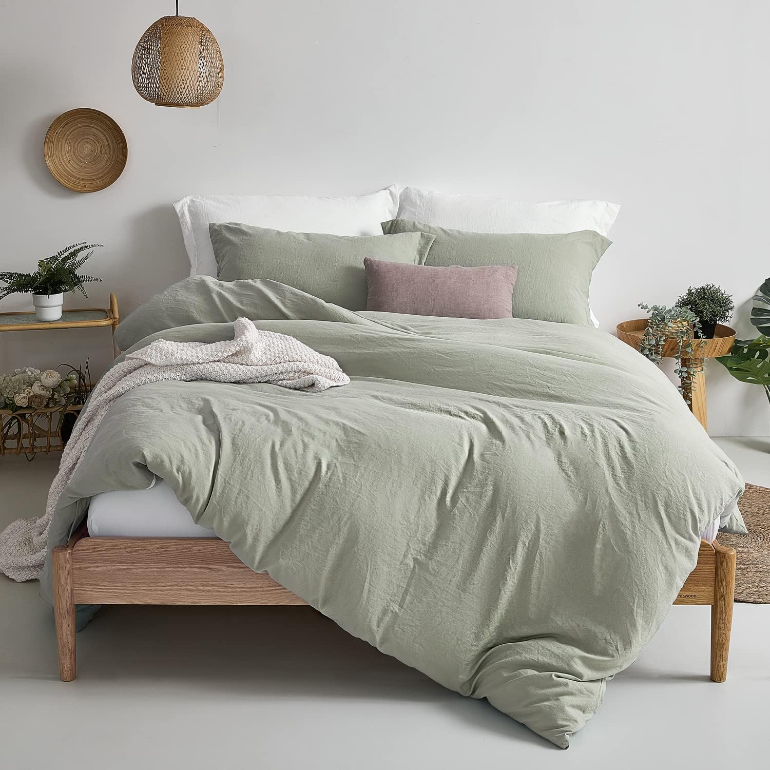 MILDLY Super Soft Duvet Cover - 100% Washed Microfiber October Mist Sage Comfort...