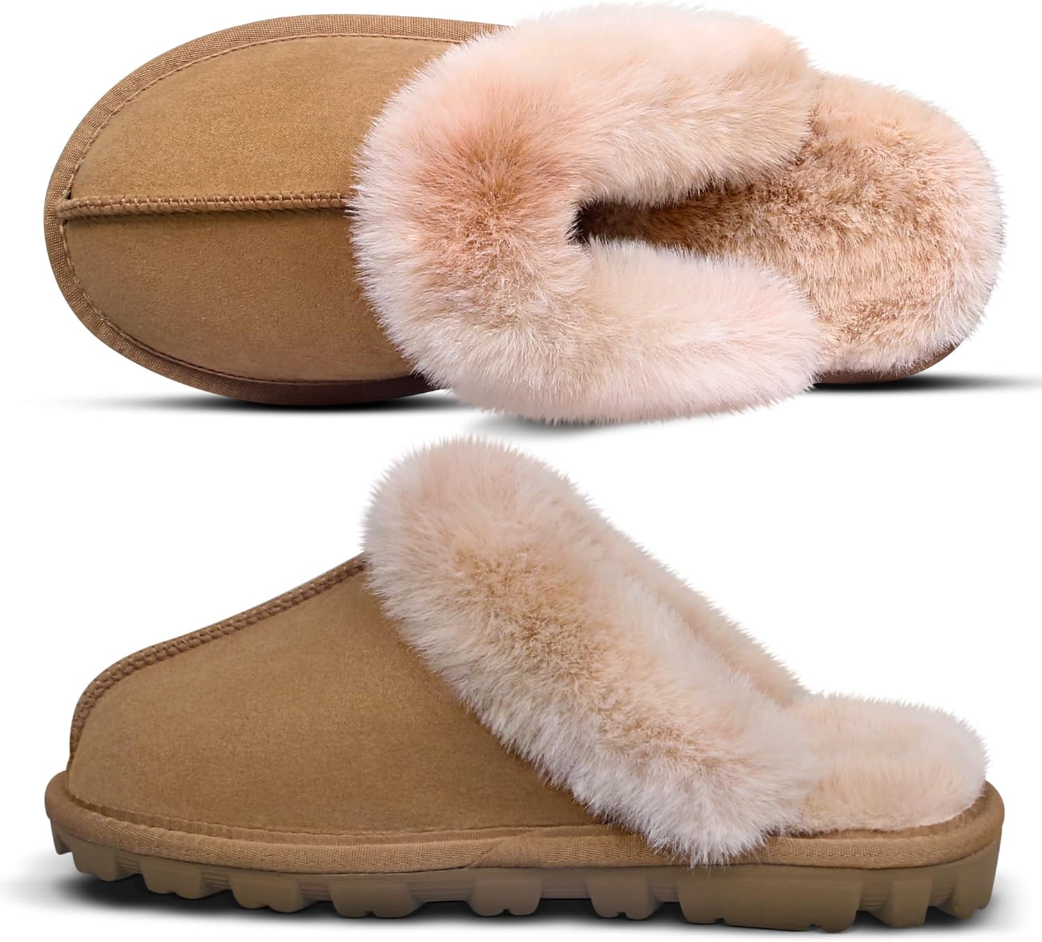 Womens Fuzzy Outdoor House Slippers Super Soft Fur Slip On Slippers Cozy Plush F...