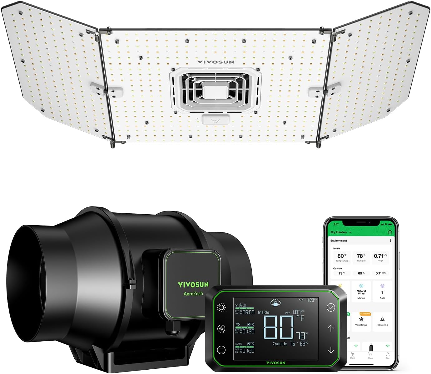 VIVOSUN Smart Grow System with AeroLight A200SE 200W LED Grow Light with Circula...