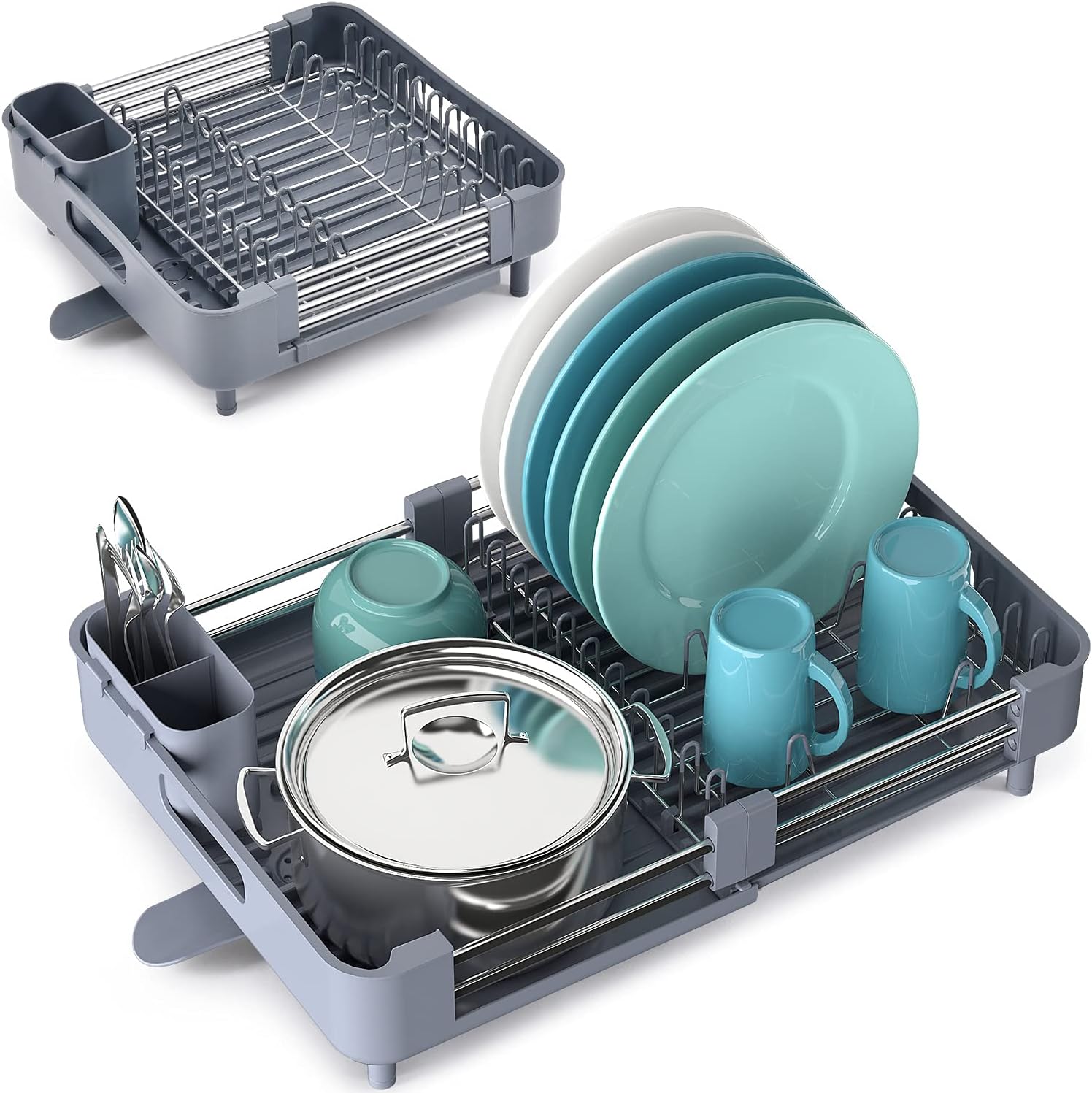 TOOLF Extendable Dish Rack, Special Dual Part Dish Drainers with Non-Scratch and...