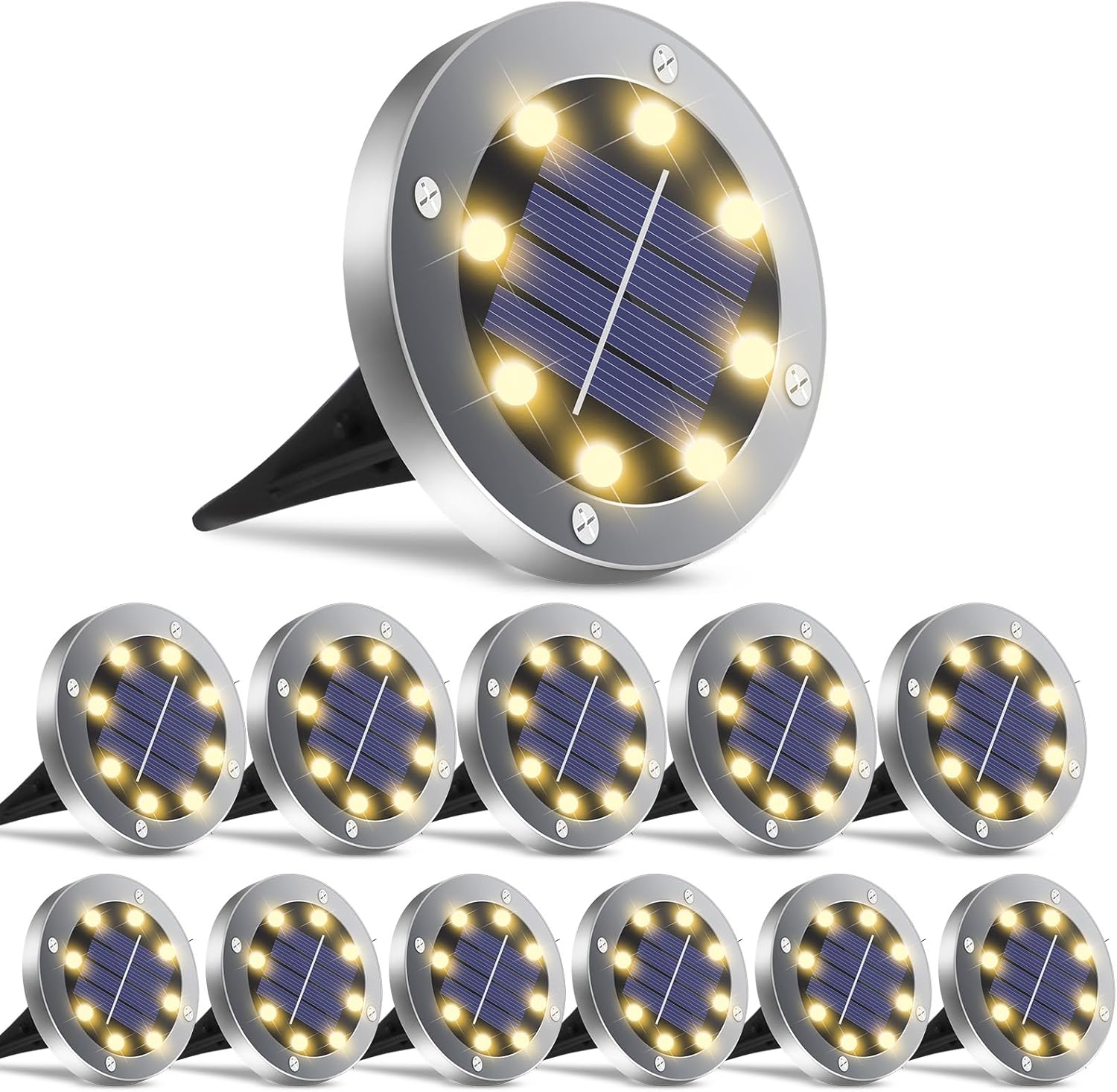 Solar Outdoor Lights 12 Packs, Waterproof Solar Pathway Lights Bright In-Ground...