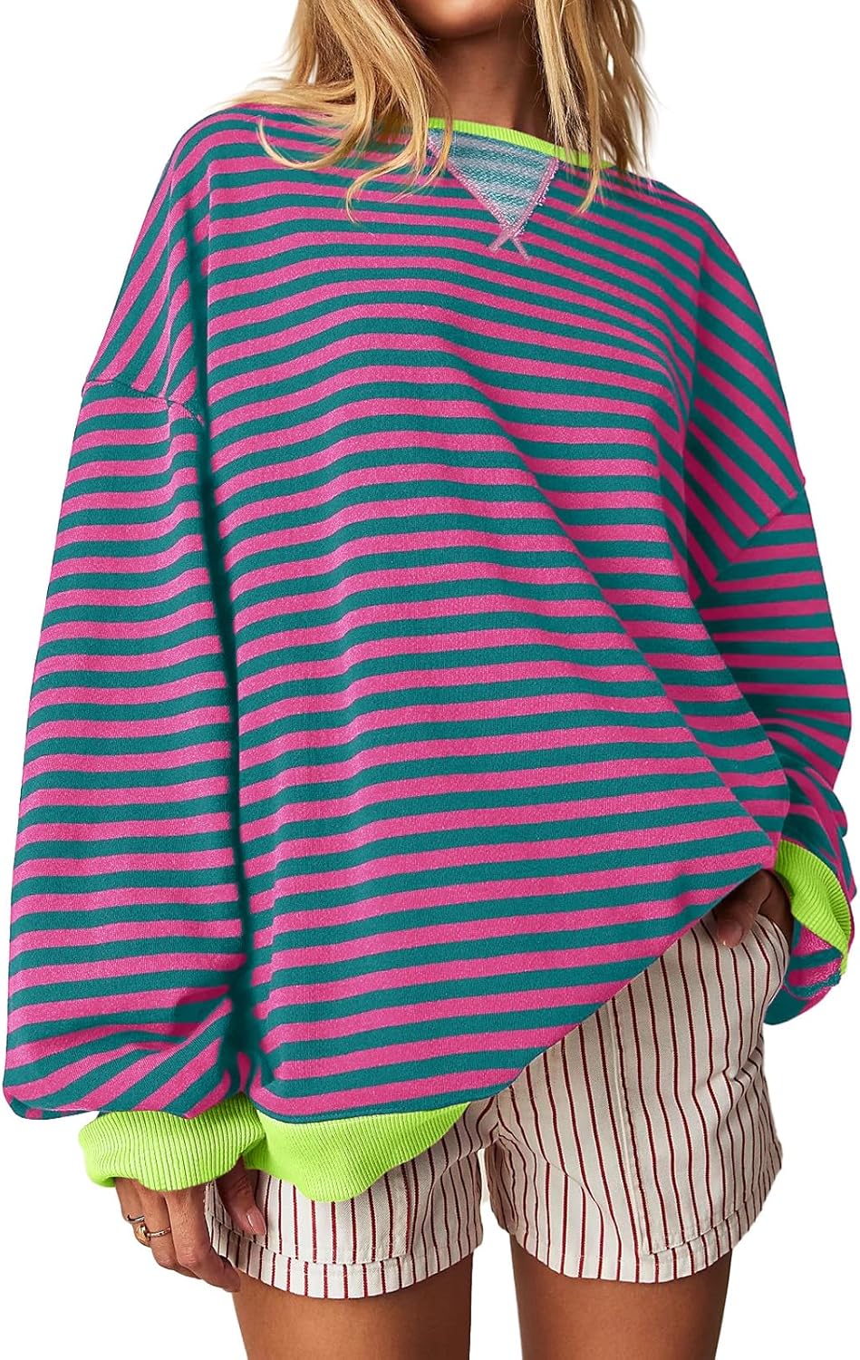 Sweatshirt for Women, Stylish Fisoew Womens Striped Oversized Sweatshirt, Unique...