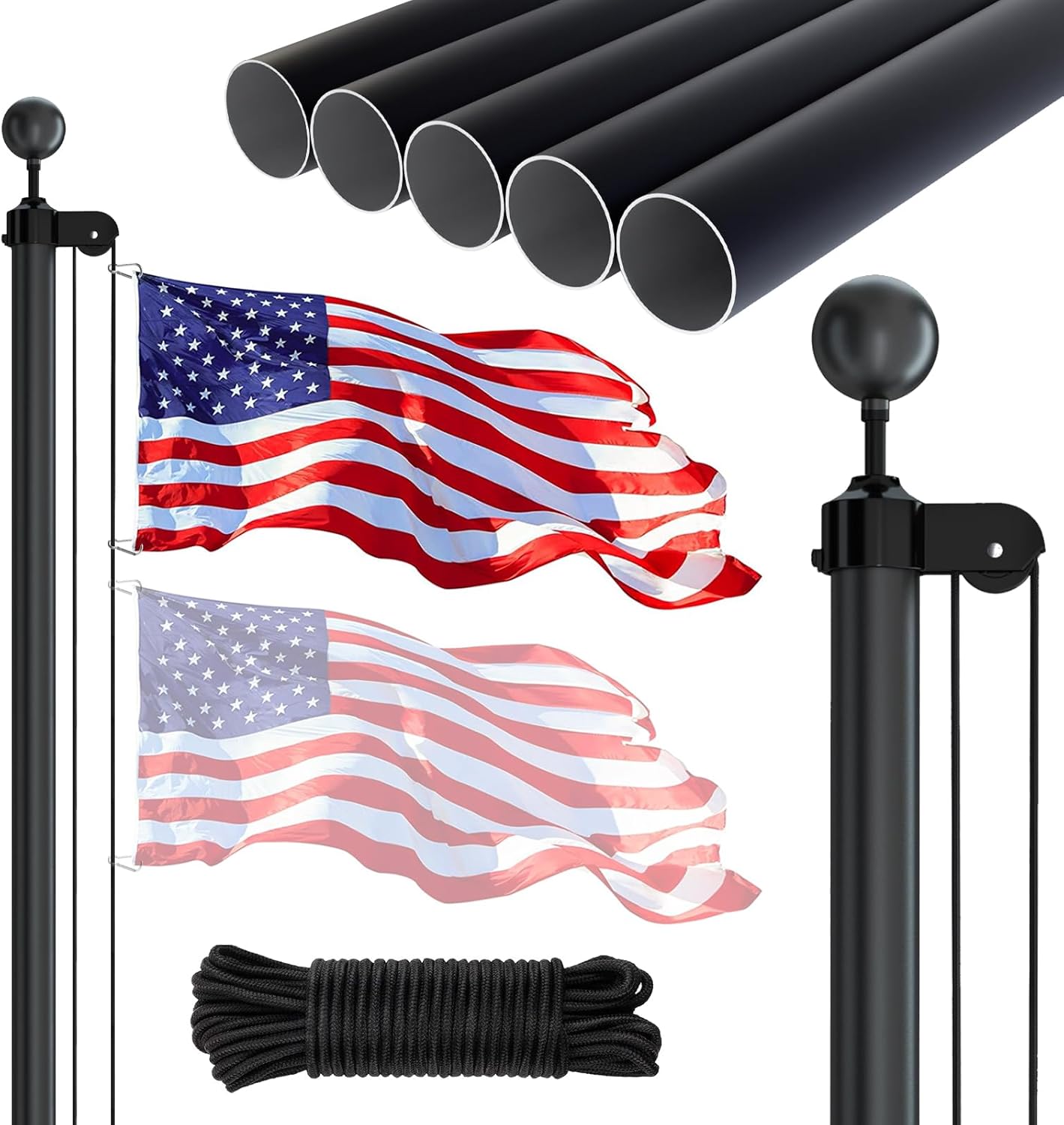NELXINJO 20FT Sectional Flag Pole Kit, Heavy Duty Aluminum Outdoor In-Ground Fla...
