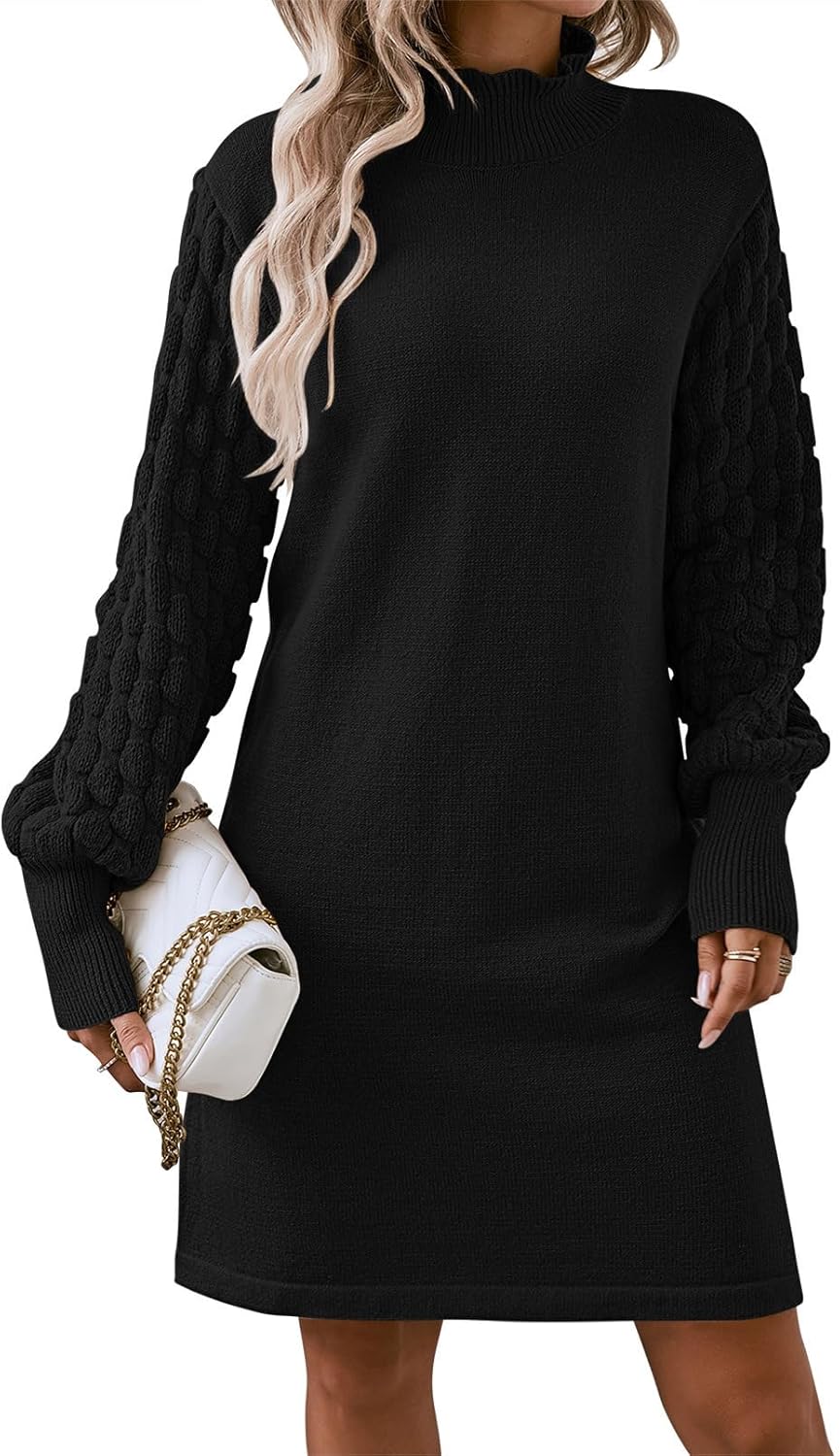 Sovoyontee Women's 2024 Fall Long Sleeve Mock Neck Sweater Dress Casual Loose Ri...