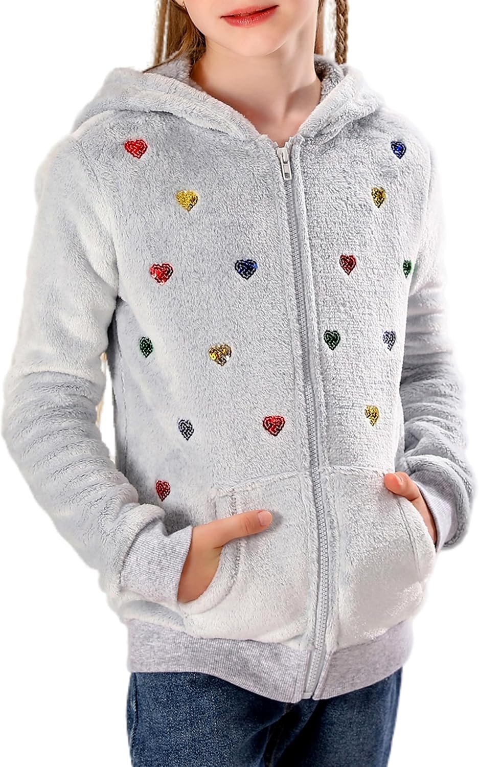V.&GRIN Girl Zip up Hoodie Sweatshirt Soft Fuzzy Fleece Jacket with Pocket for G...