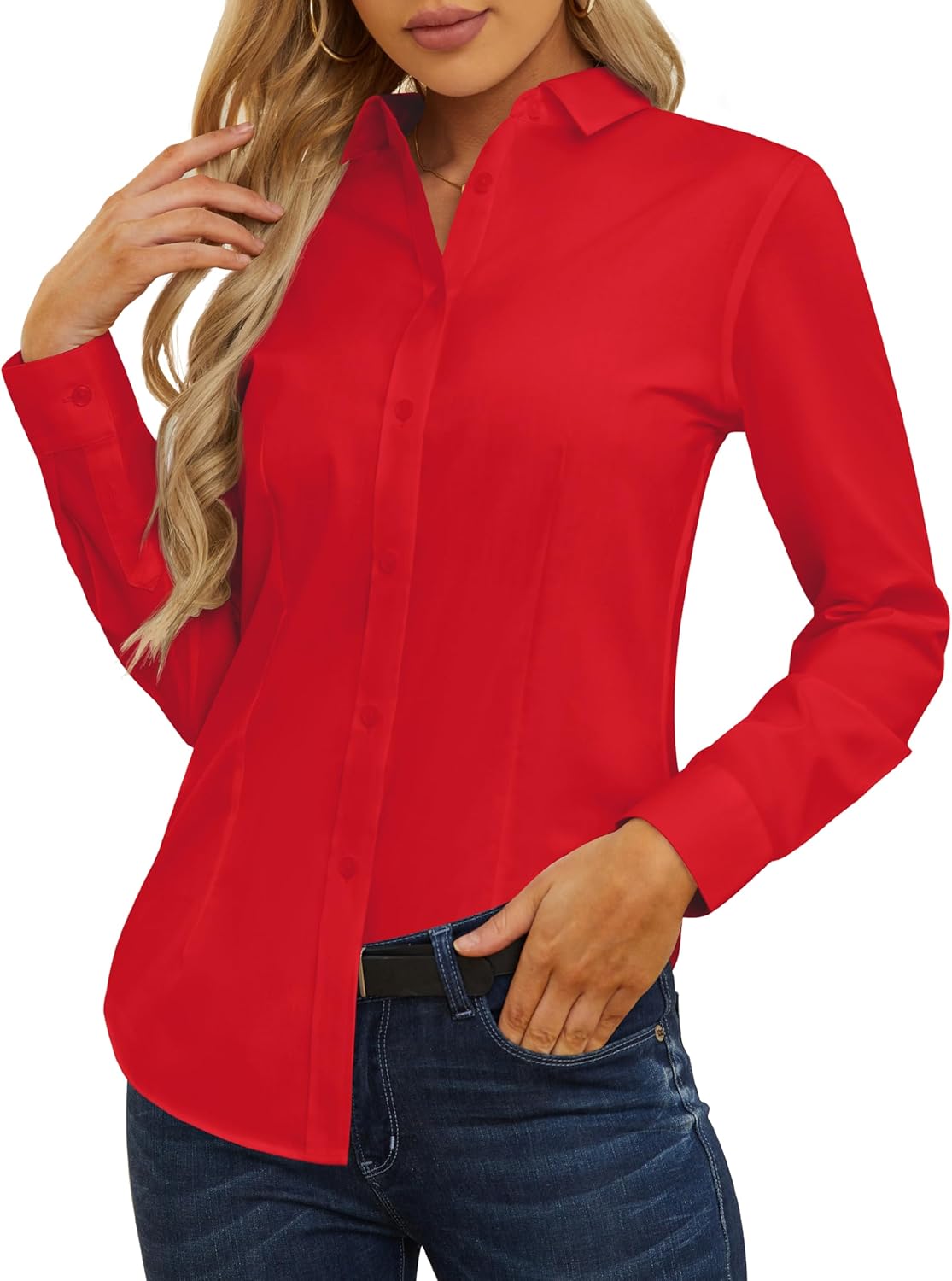 CUNLIN Womens Cotton Shirt, Special Long Sleeve Formal Dress Shirt for Work, Inn...