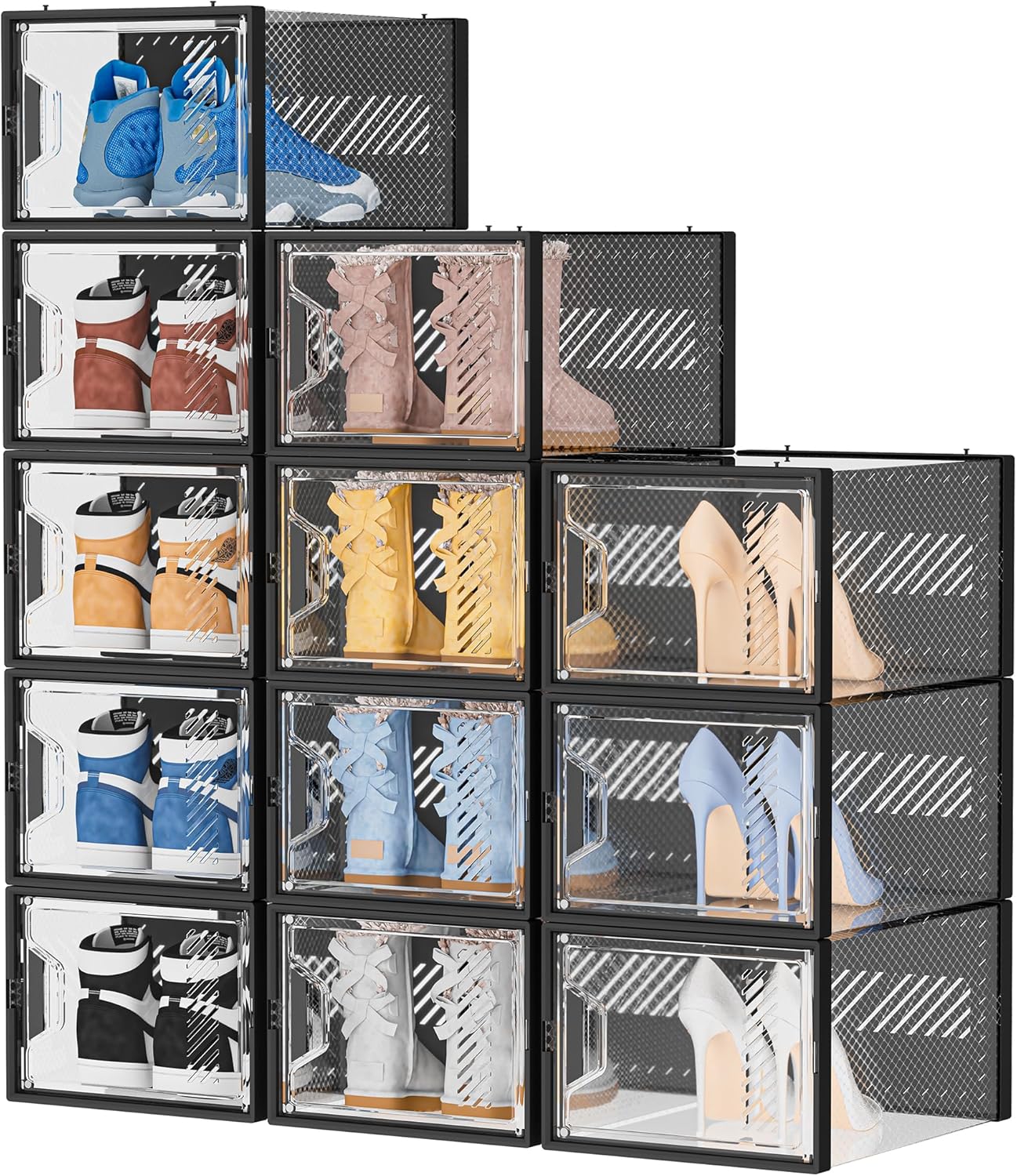 Shoe Storage, 12 Pack X-Large Shoe Organizer for Closet, Shoe Boxes Clear Plasti...