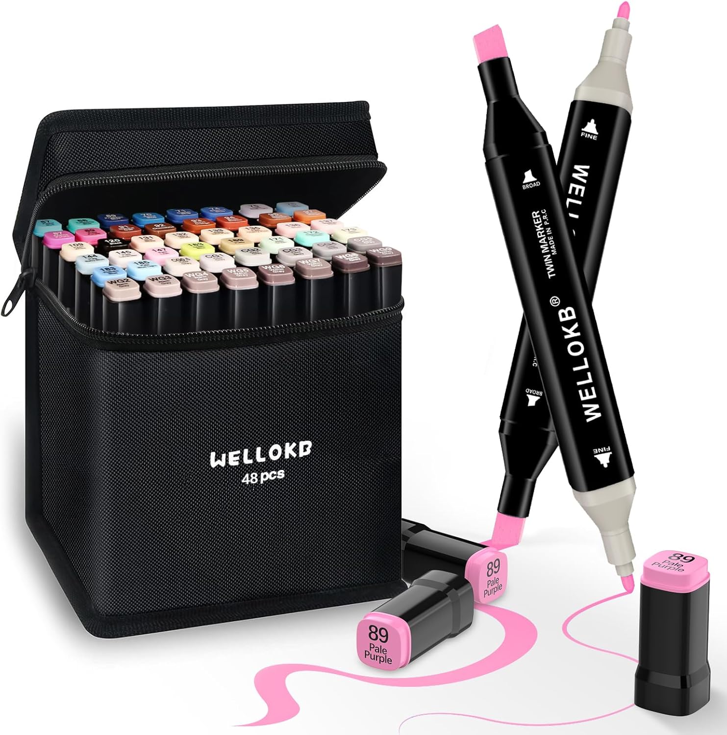 Alcohol Markers, Unique 48 Colors Dual Tip Blender Art Markers for Coloring, Spe...