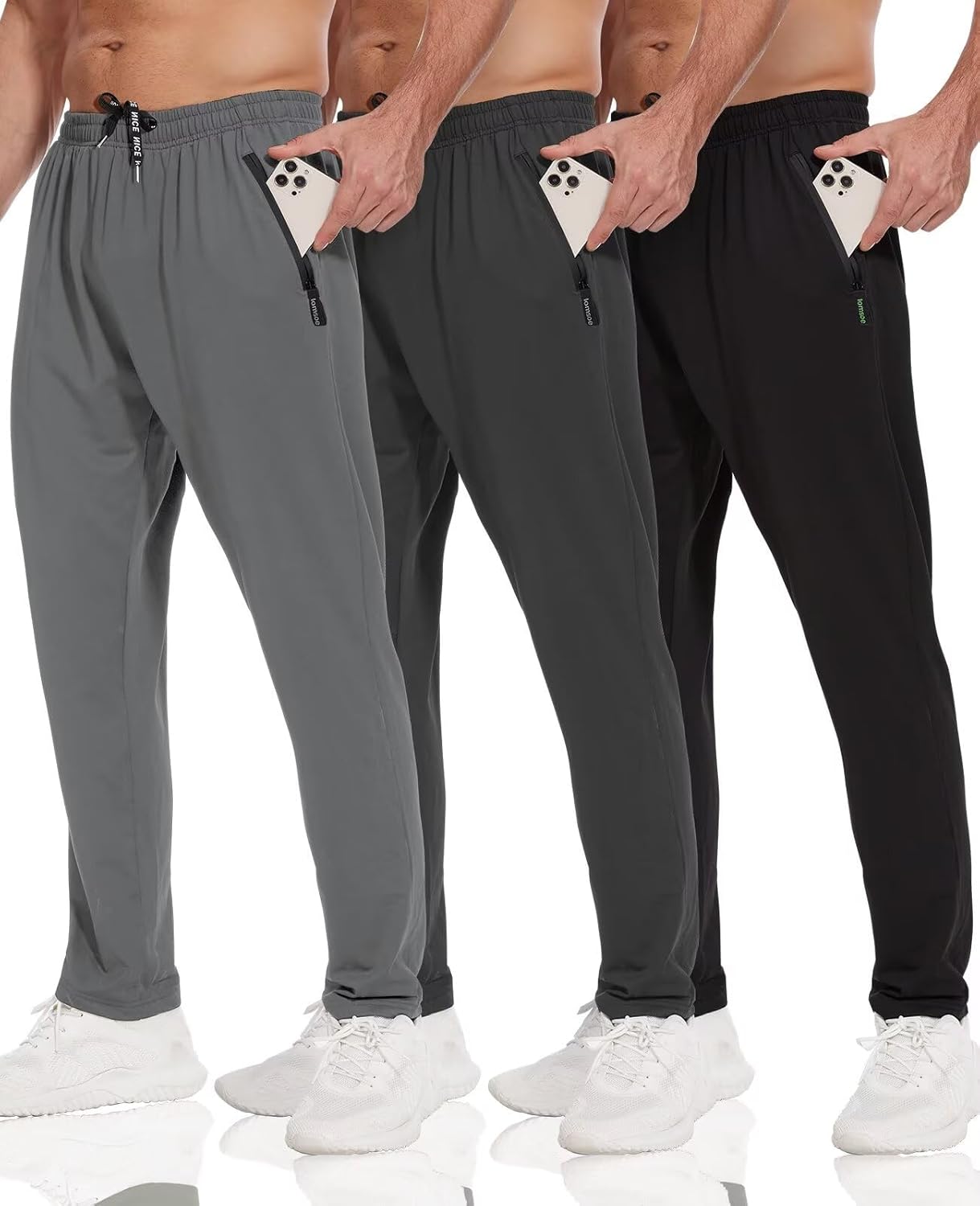 3 Pack Mens Athletic Pants with Zip Pockets Lightweight Sweatpants for Men Jogge...