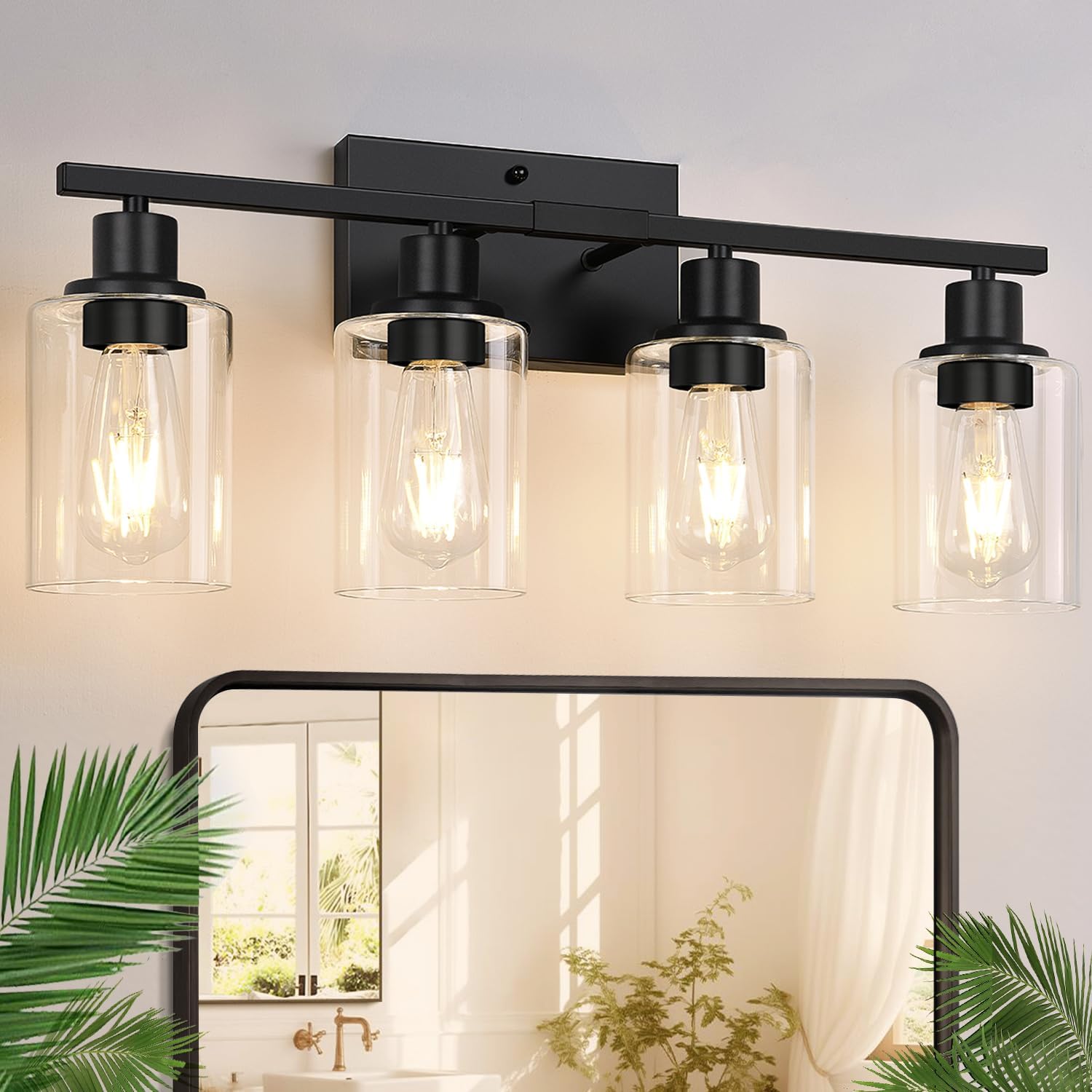 4-Light Bathroom Light Fixtures, Bathroom Vanity Lights with Clear Glass Shades,...