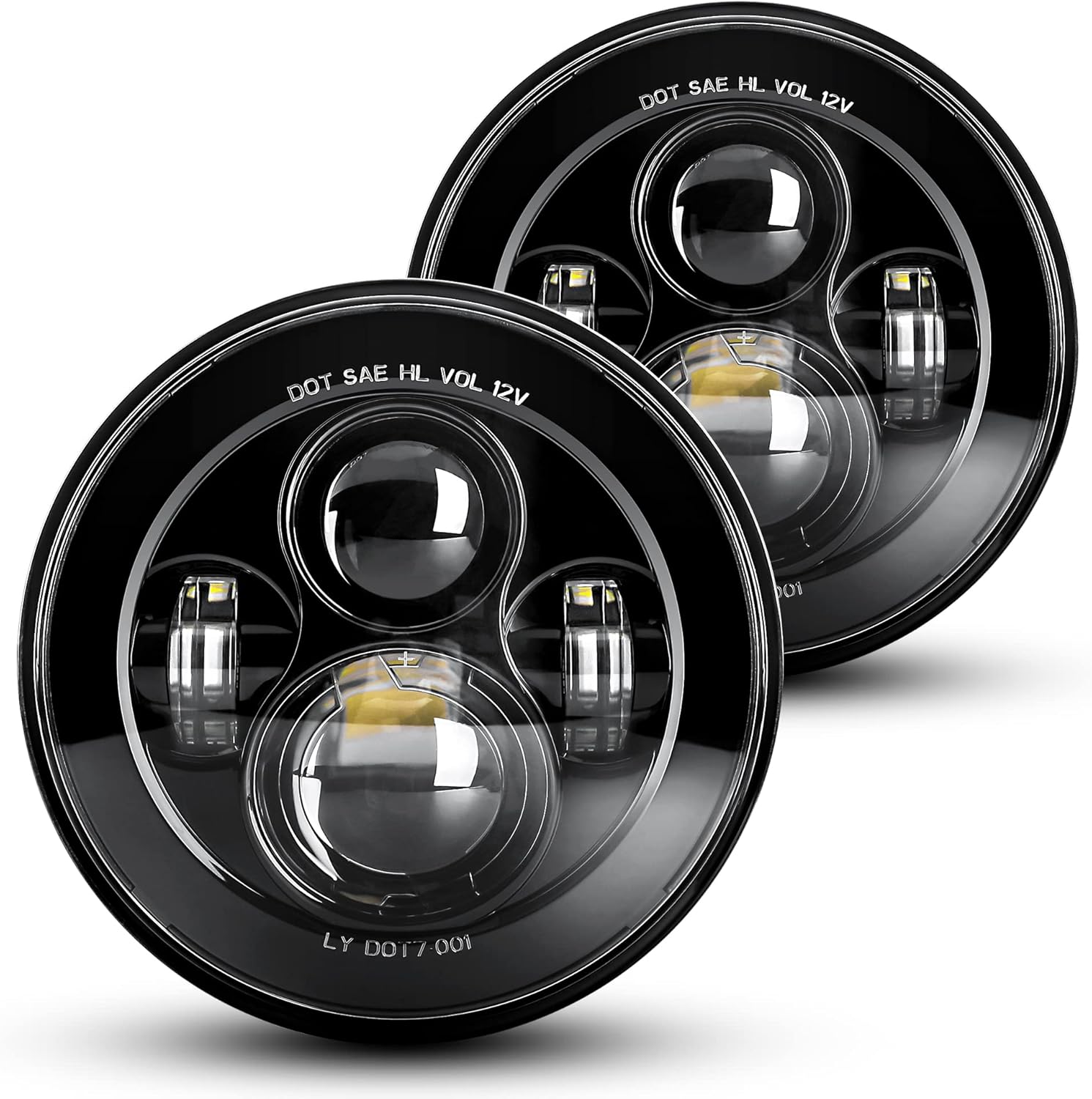 LX-LIGHT 7'' Round Black LED Headlight High Low Beam Compatible with Jeep Wrangl...