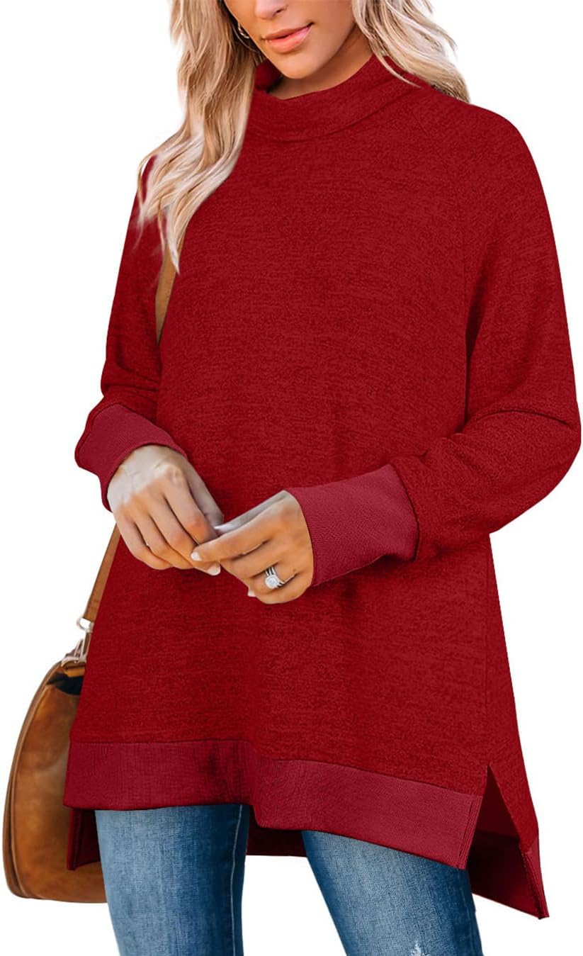 OFEEFAN Women's Turtle Neck Sweatshirts, Special High Low Hem Sweatshirt, Unique...