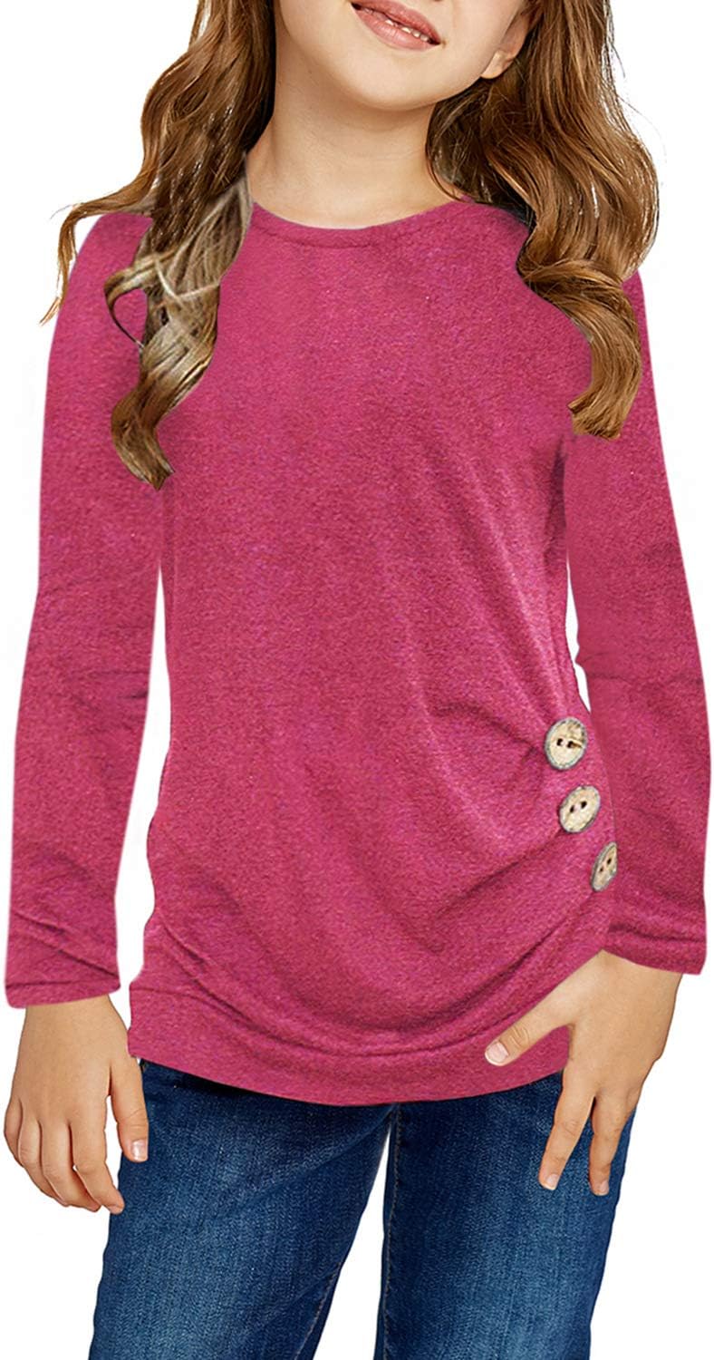 Ecokauer Girls Casual Tunic Tops, Special Long Sleeve Blouse T-Shirt with Knot F...