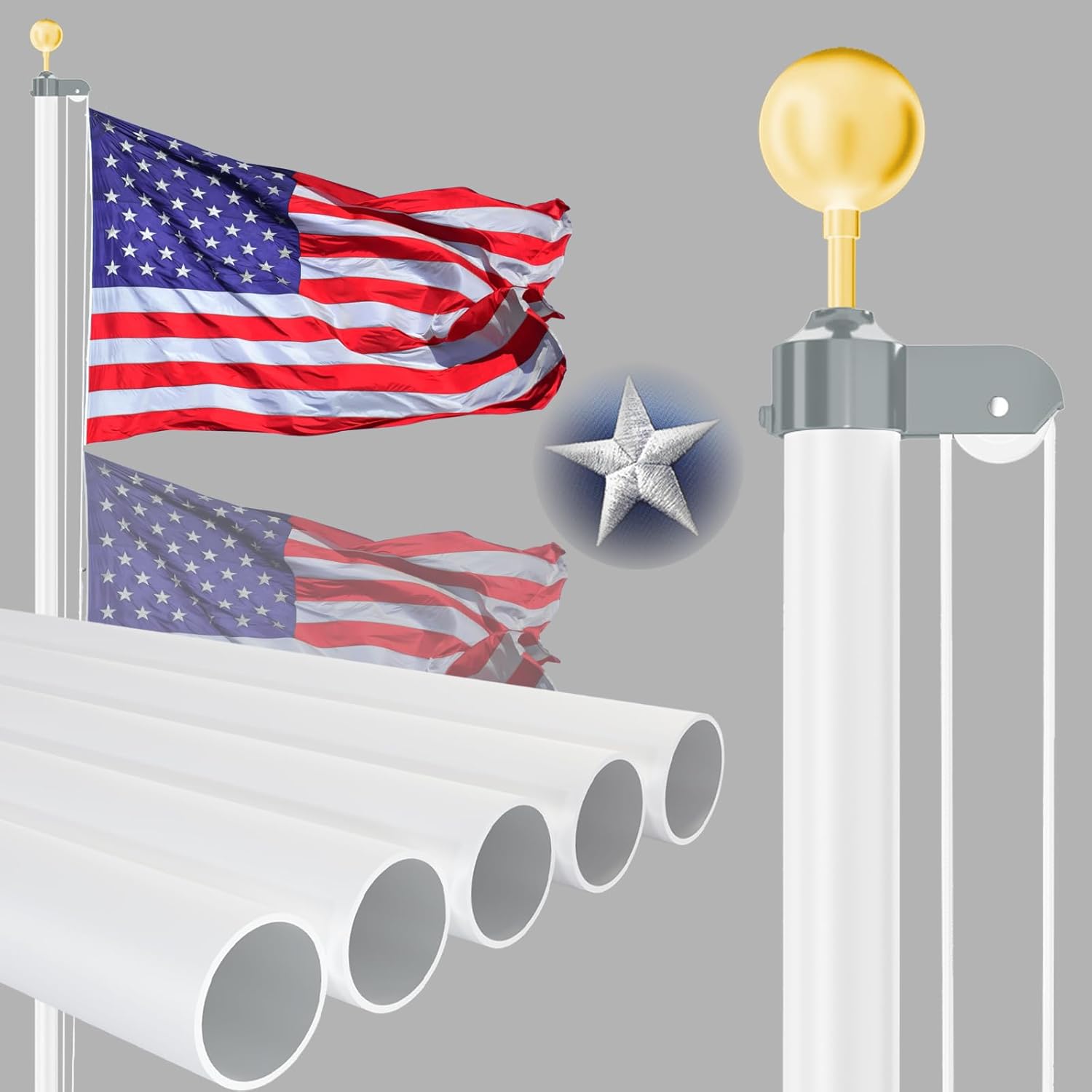 NELXINJO Heavy Duty 25FT Flag Pole -13 Gauge Extra Thick Aluminum Flagpole kit f...