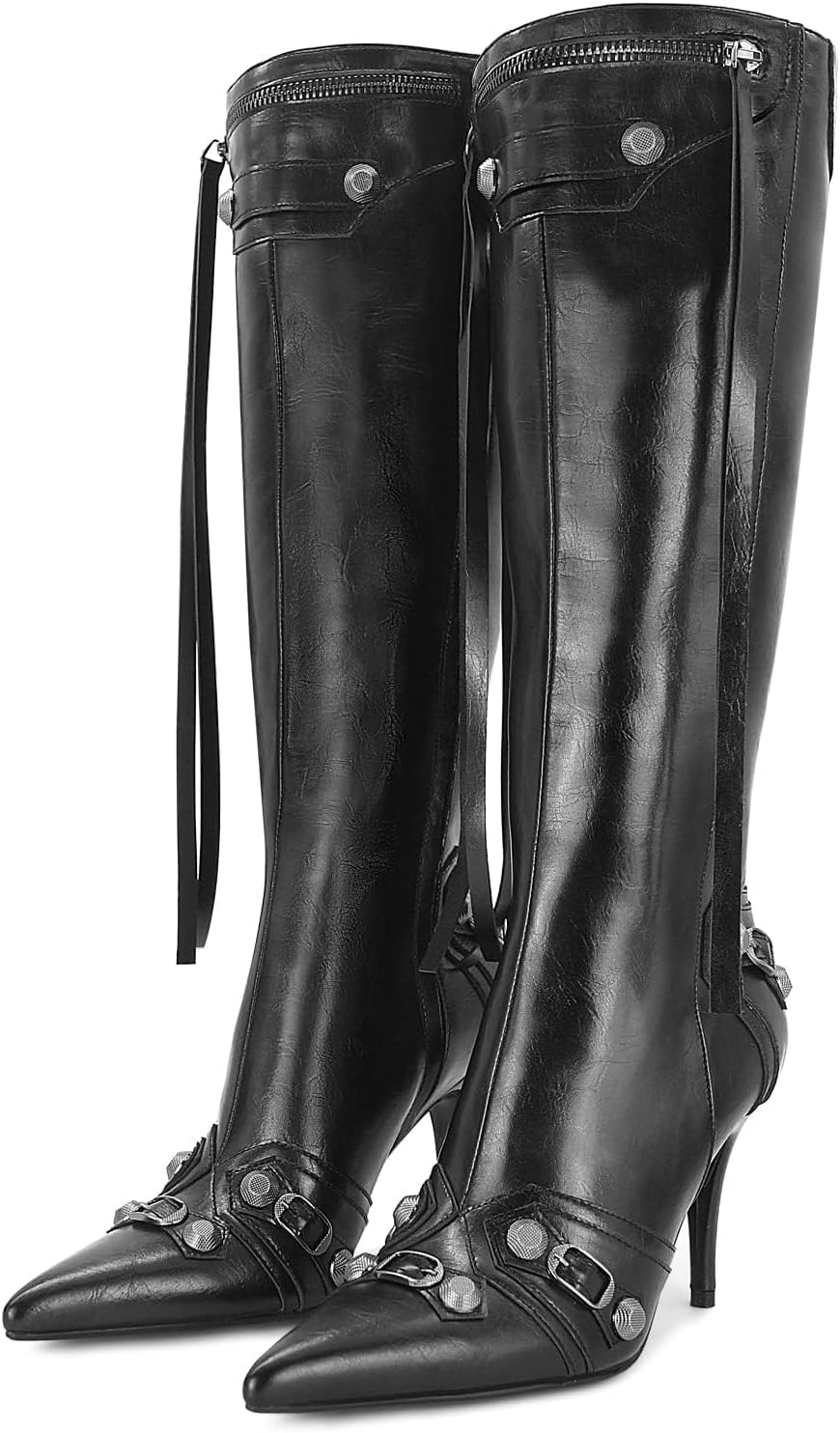 Dsevht Women's Stiletto Black Knee High Boots Sexy Pointed Toe Boot Fashion Tren...