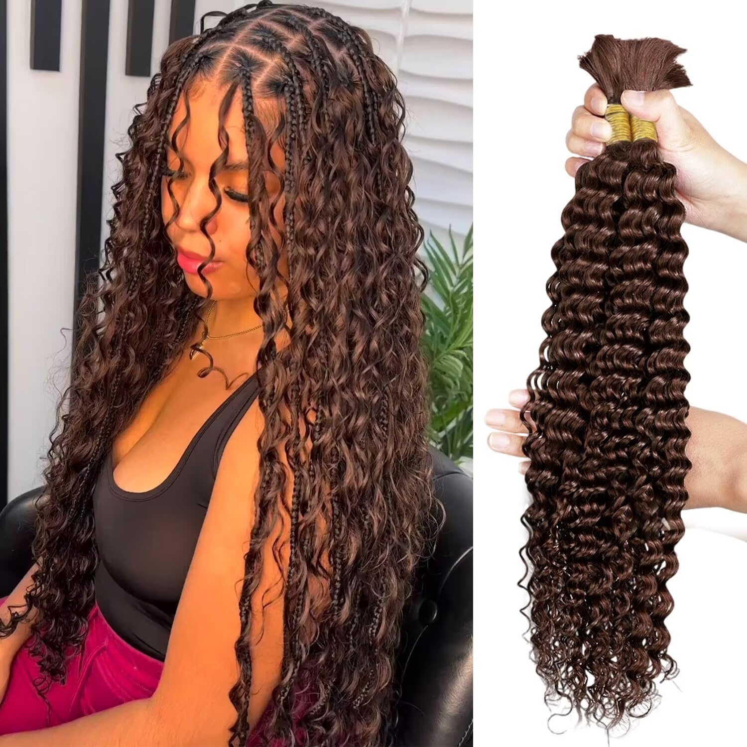 Chocolate Brown Braiding Hair, Special Deep Water Wave Human Hair Extensions, Hi...