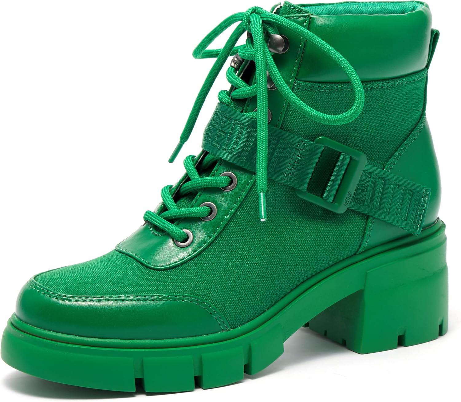 REDTOP Women's Combat Boots Chunky Lug Sole Ankle Boots Lace Up Buckle Casual Sh...
