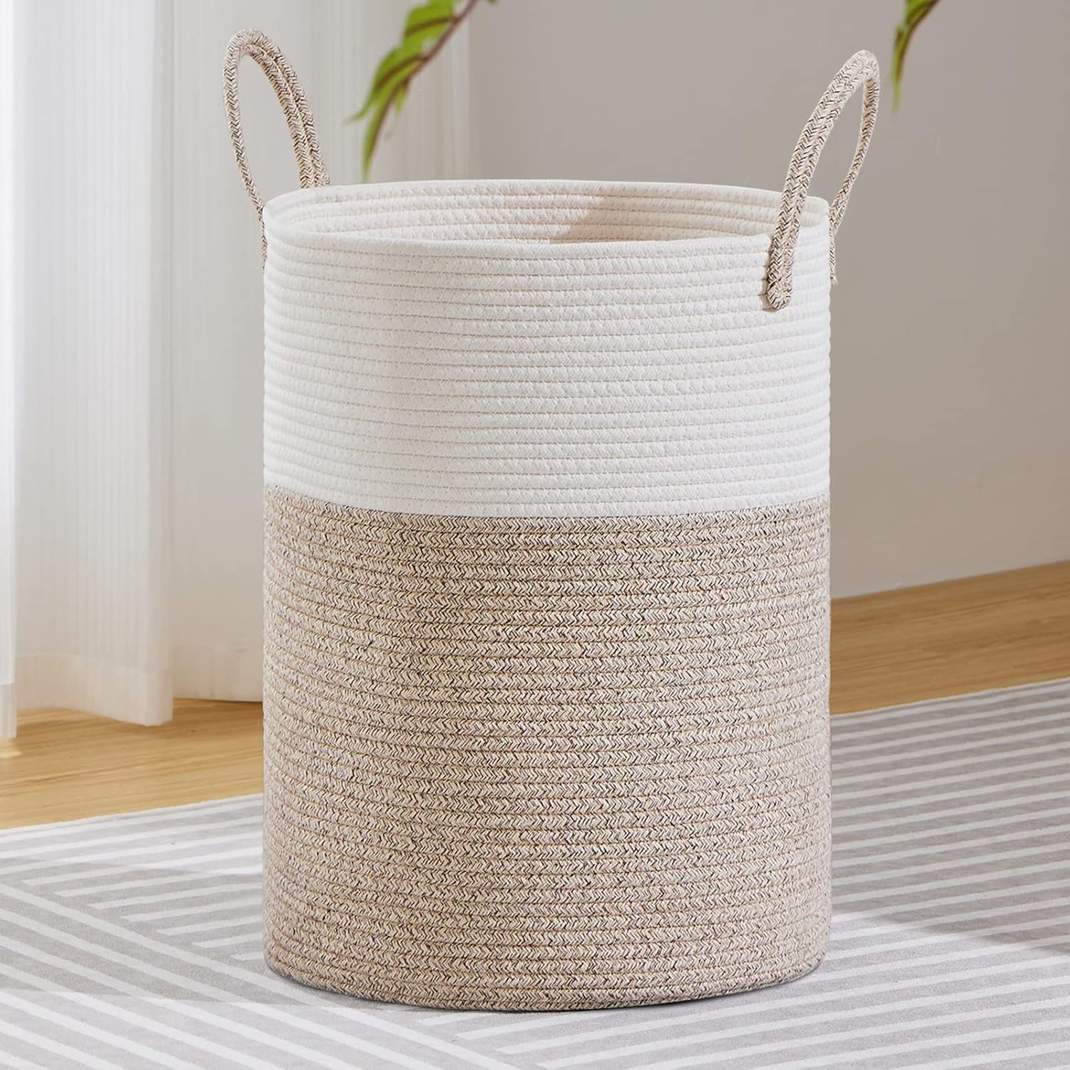 VIPOSCO Large Laundry Hamper, Unique Tall Woven Rope Storage Basket, Special Bla...