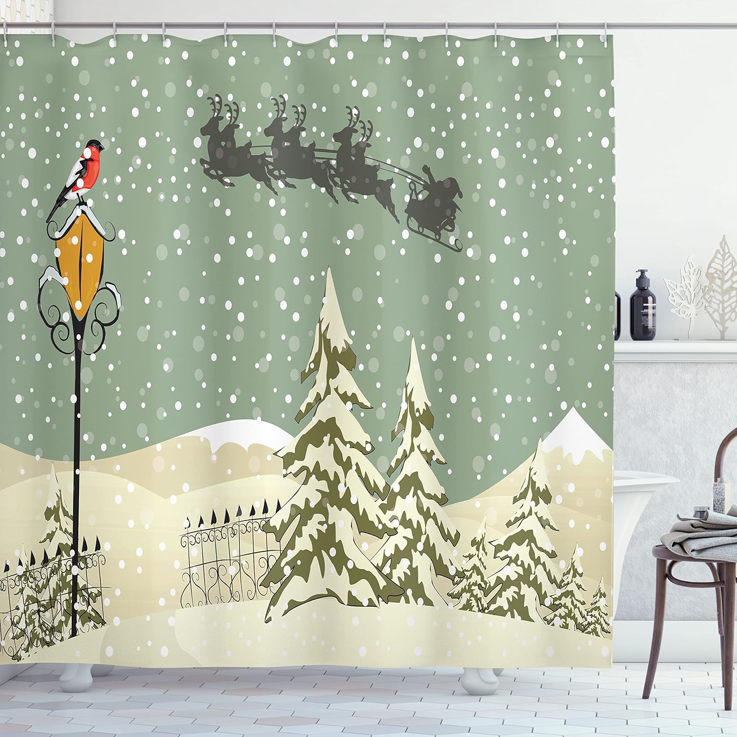 Ambesonne Christmas Shower Curtain, Special Bathroom Decor Set with Hooks, Innov...
