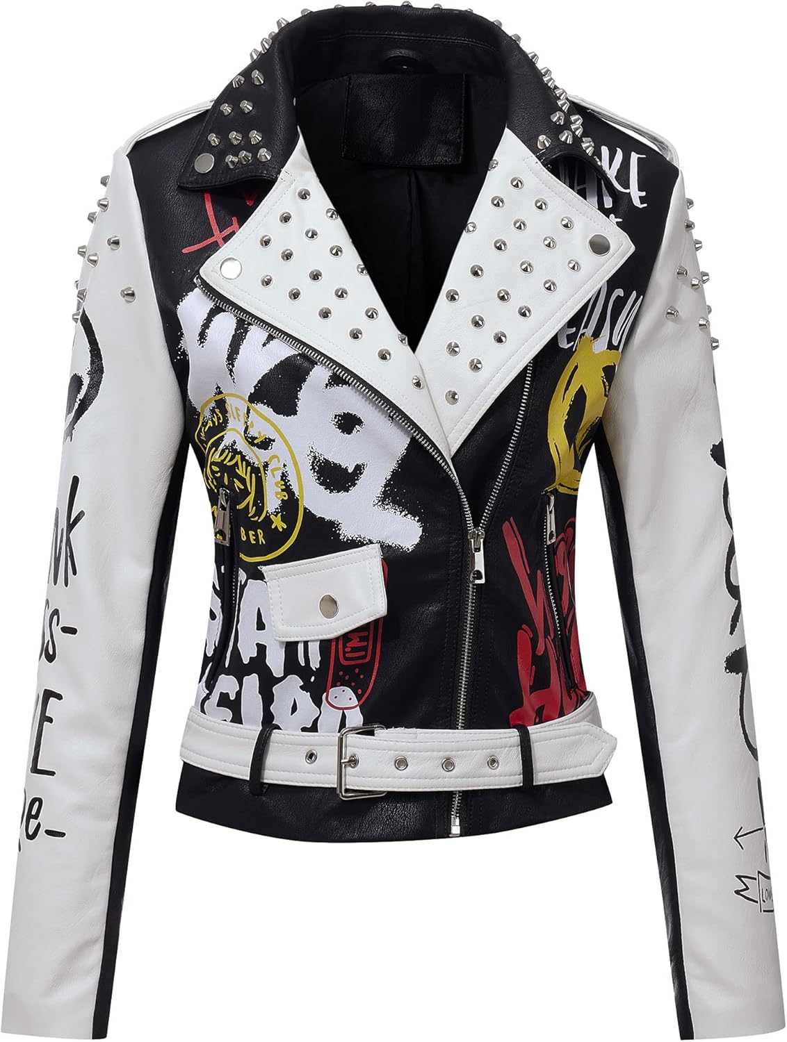 RISISSIDA Women Faux Leather Jacket Studded Rivet Spring Fall Winter Fashion, Mo...