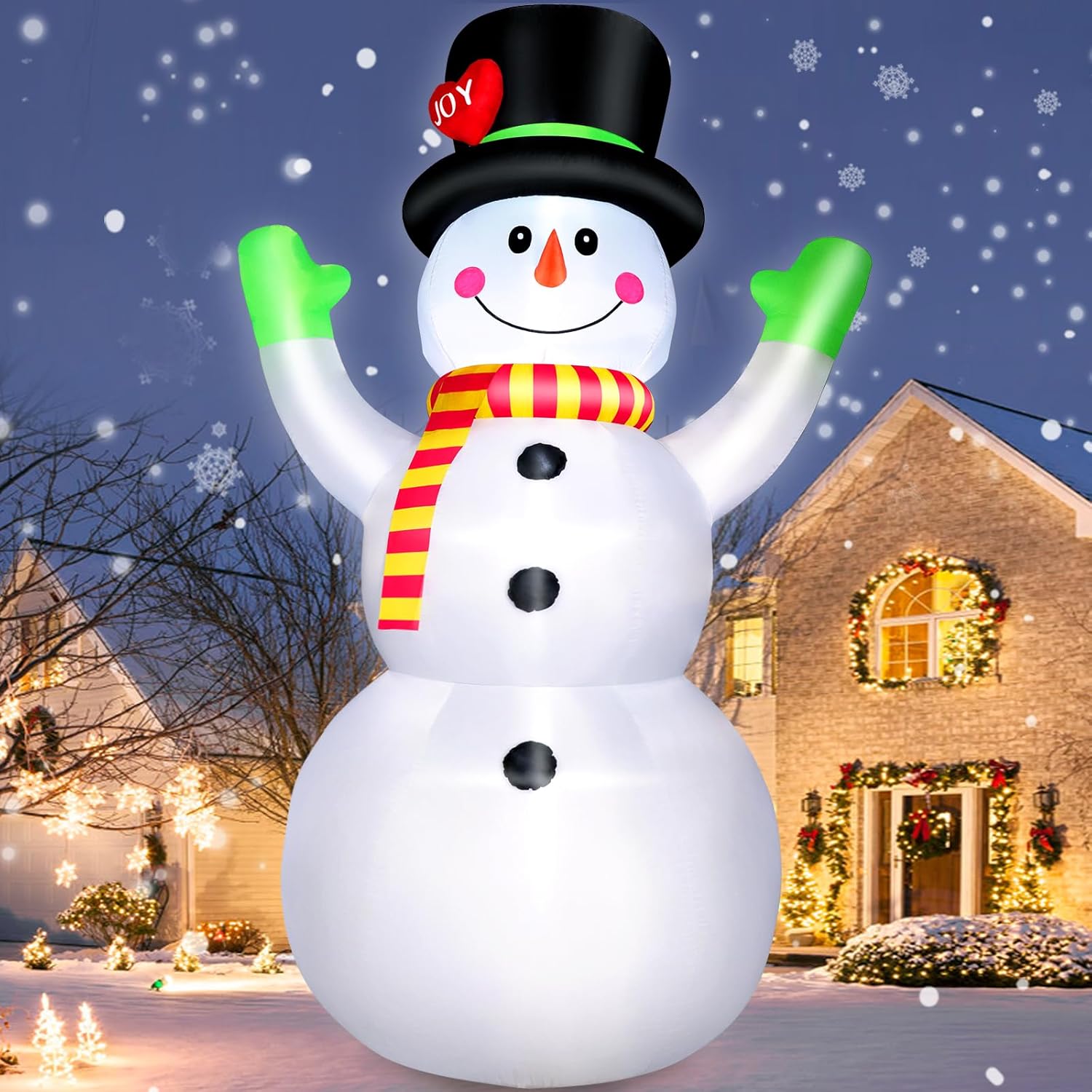 10 FT Christmas Inflatables Snowman Wear Magic Hat, Blow Up Outdoor Decorations...