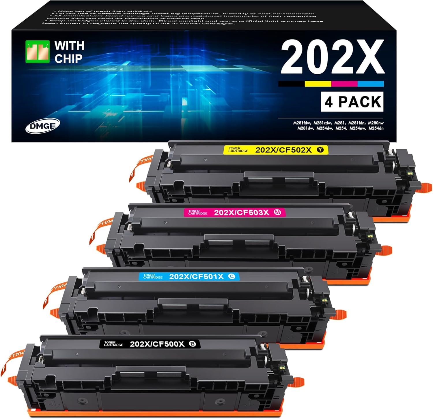 202X Toner Cartridges - High Yield 4 Pack Compatible Replacement for HP 202X Ton...