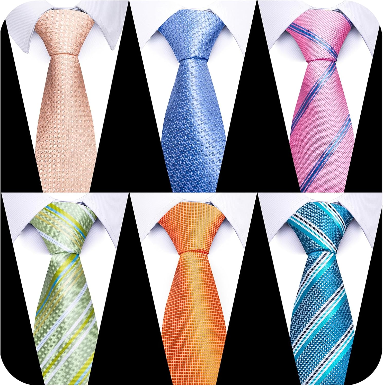 joy alice Tie For Men 6 PCS Necktie Woven Jacquard Neck Ties Set Gold,sky Blue,p...