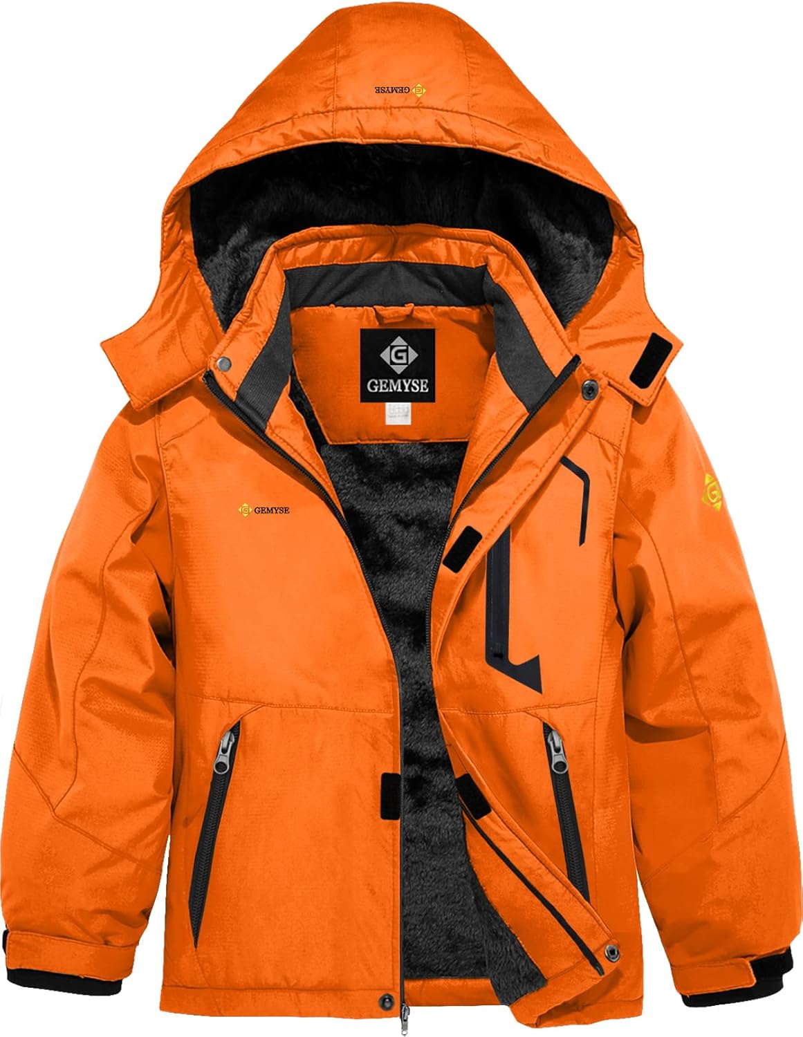 GEMYSE Boy's Waterproof Ski Snow Jacket Hooded Fle...