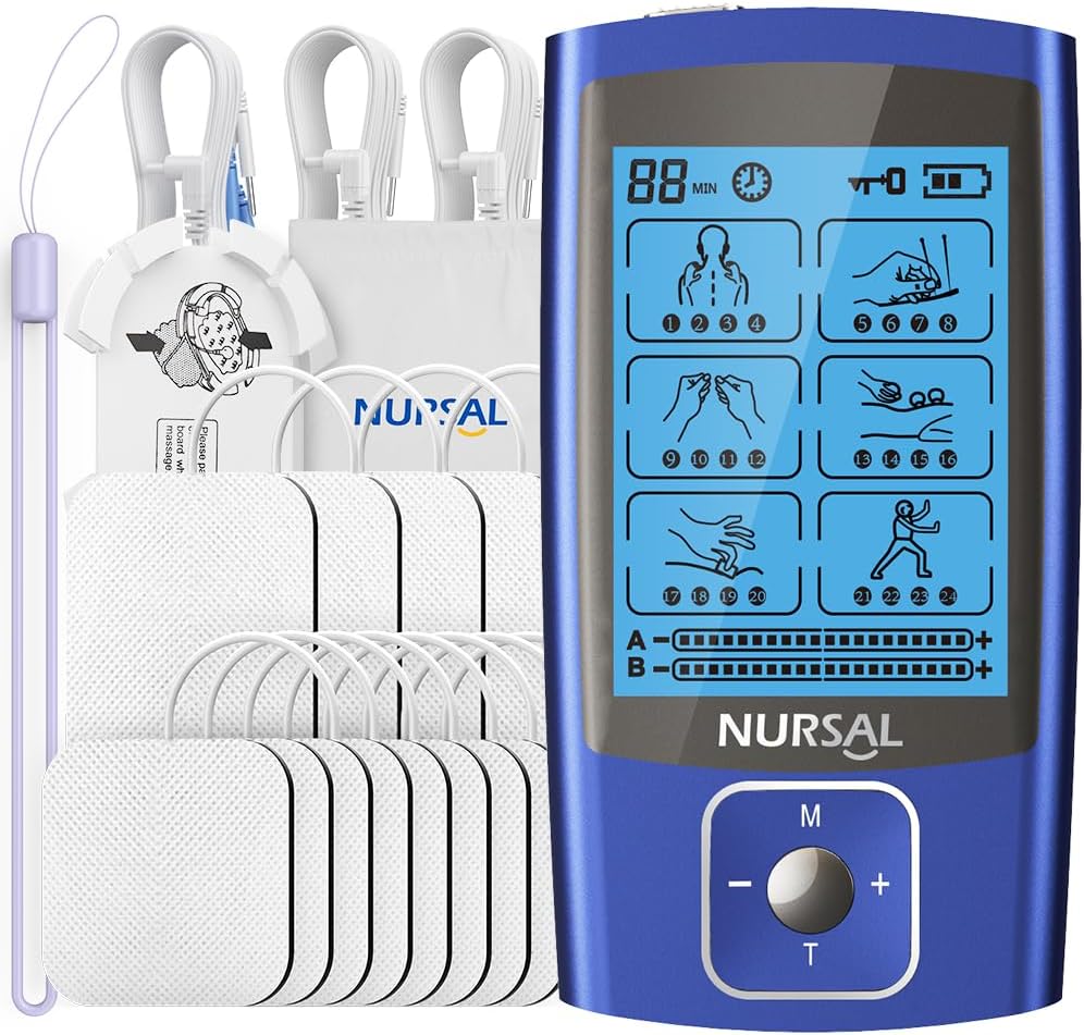 NURSAL TENS EMS Unit Muscle Stimulator for Pain Relief Therapy, Electric 24 Mode...