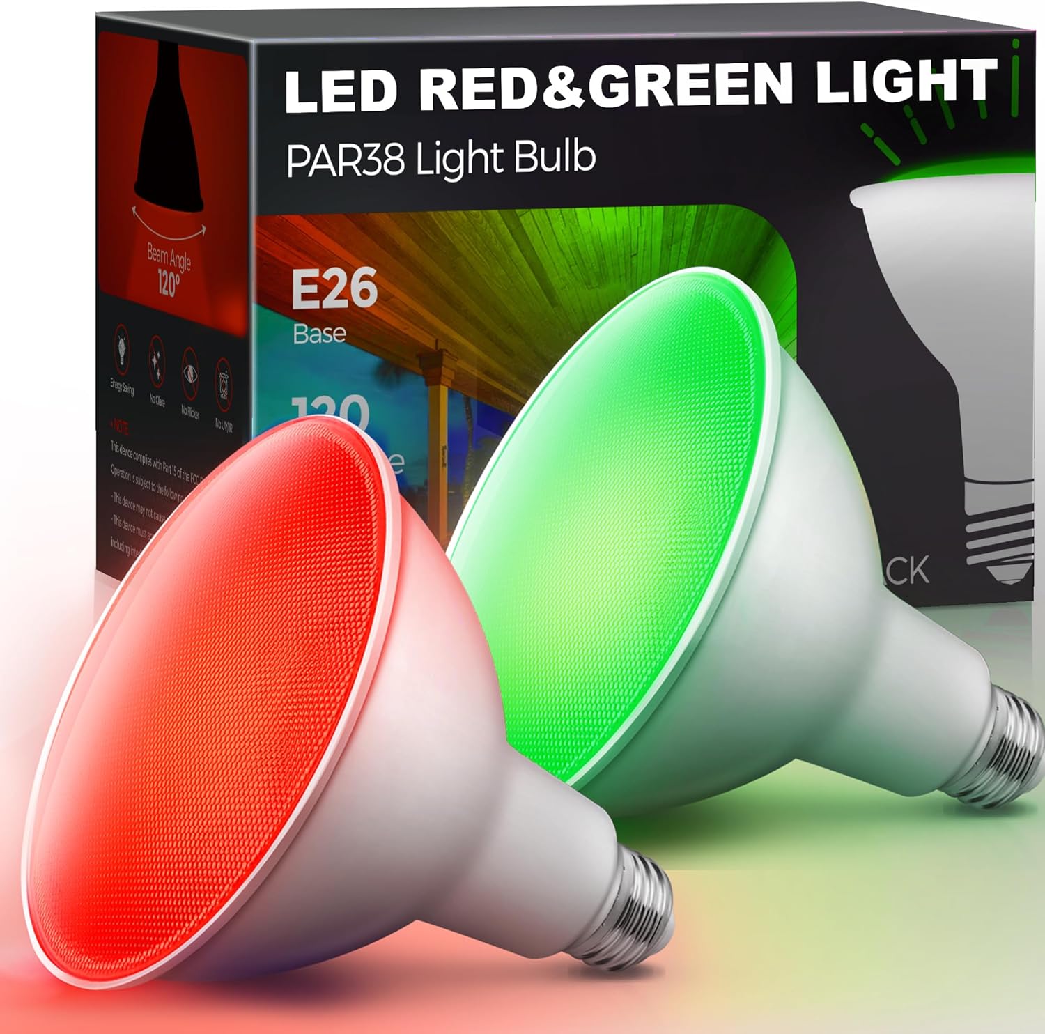 LOHAS Red Green Flood Light Bulbs, PAR38 LED Flood Light Outdoor 100W Equivalent...