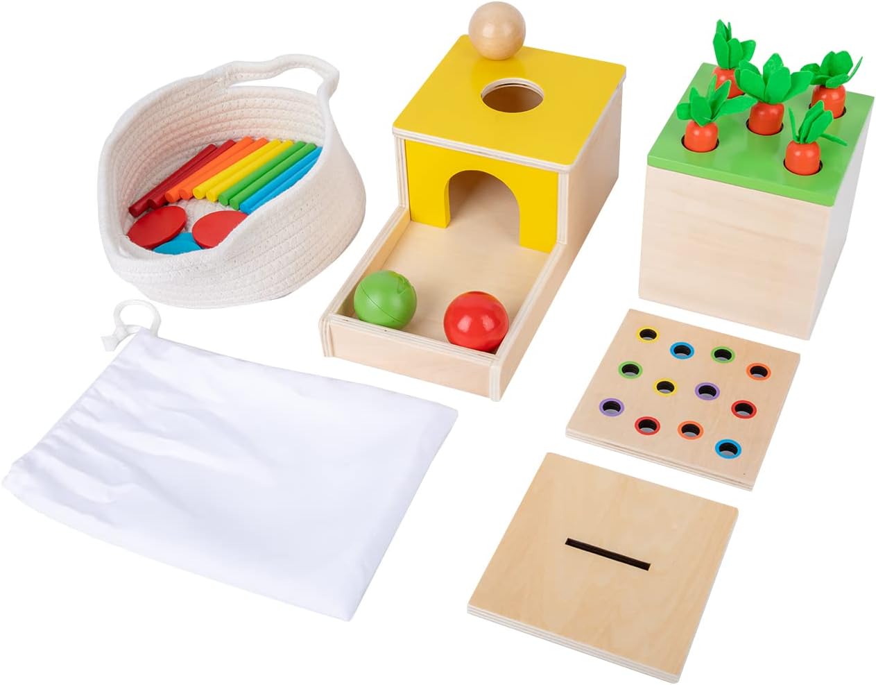 Adena Montessori 4 in 1 Wooden Play Kit Baby Toys,Object Permanence Box,Matchsti...