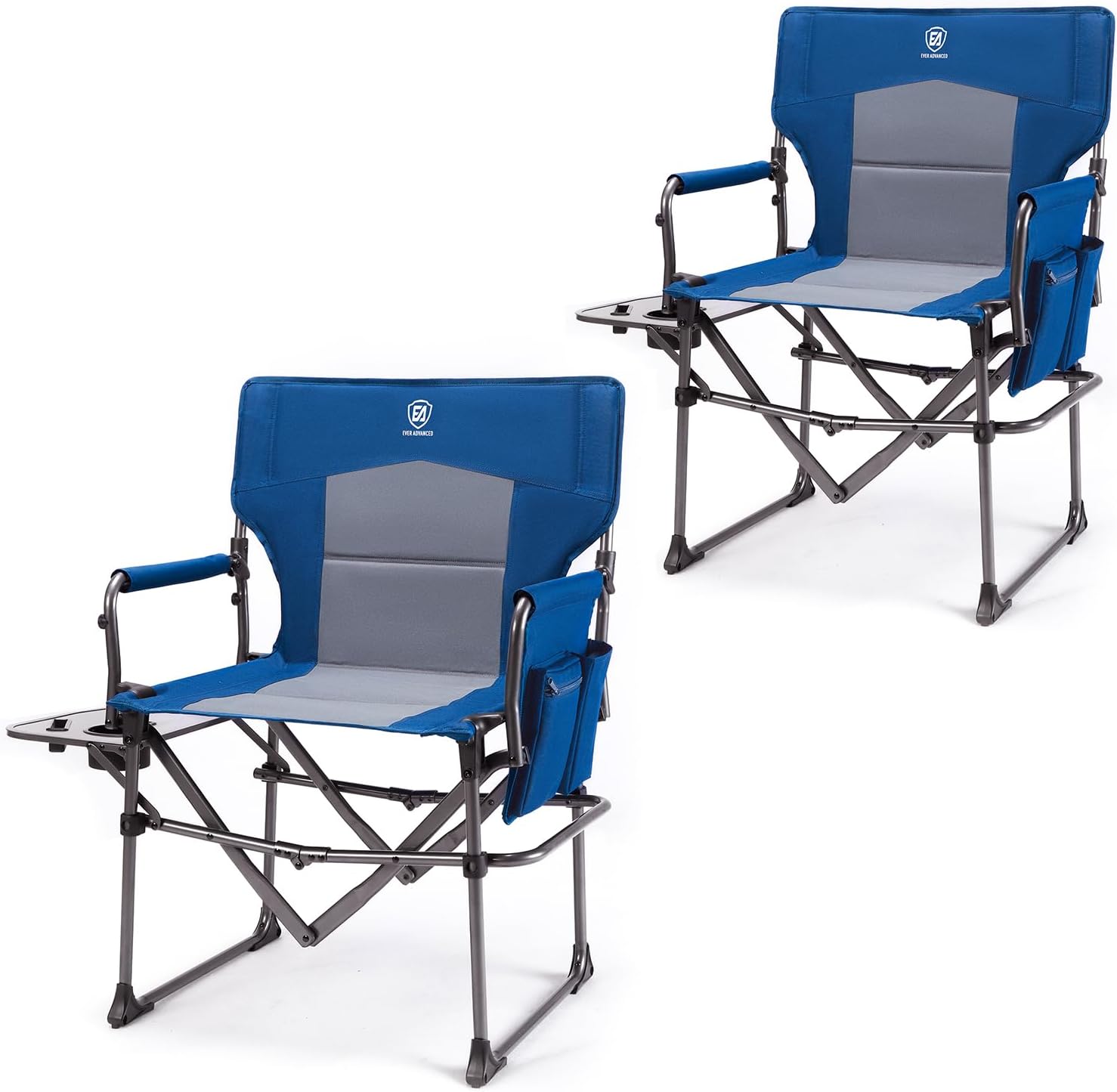 EVER ADVANCED Camping Directors' Chair with Side Table, Portable Folding Chair w...