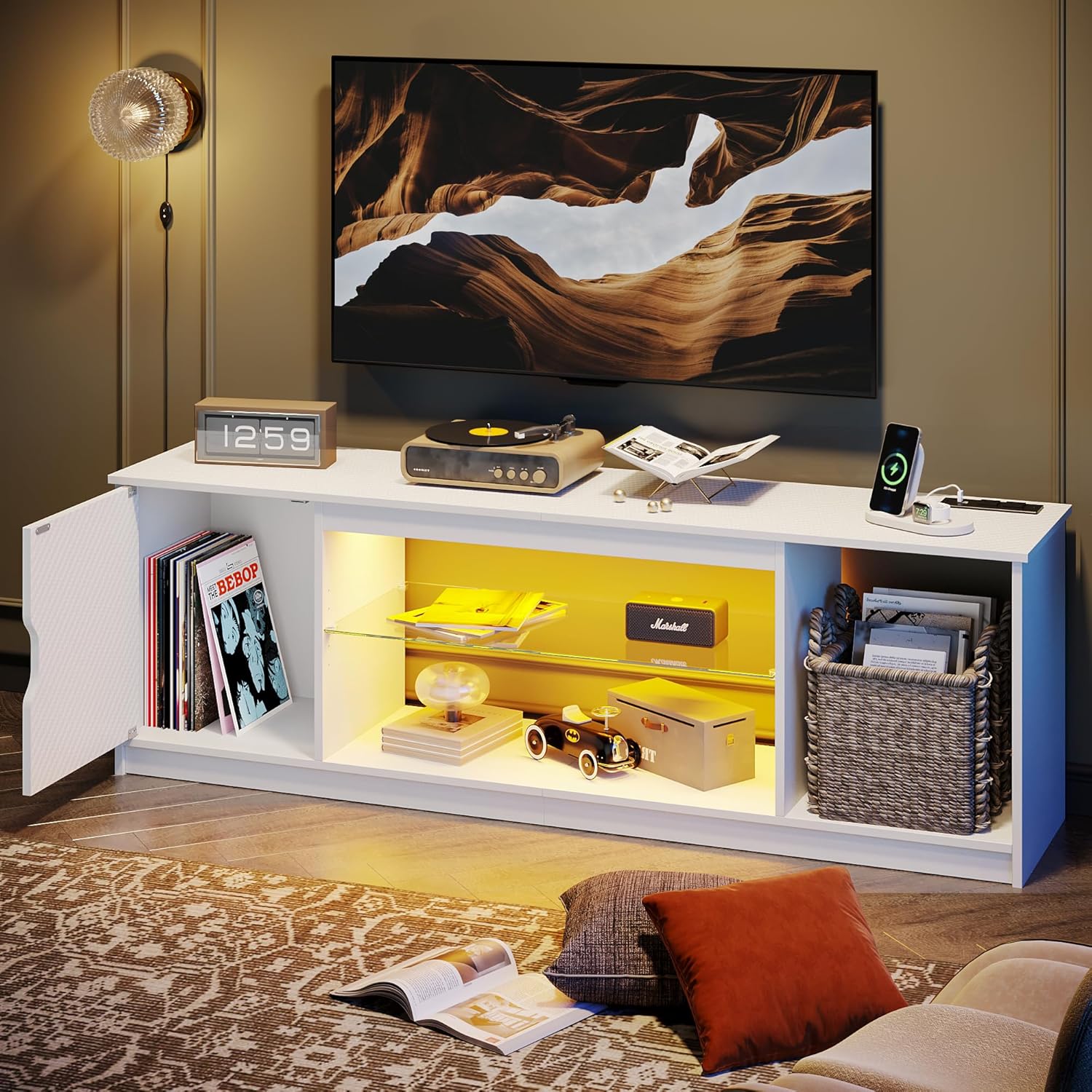 Bestier LED TV Stand with Power Outlets for 55/60/65 Inch TV, Gaming Entertainme...