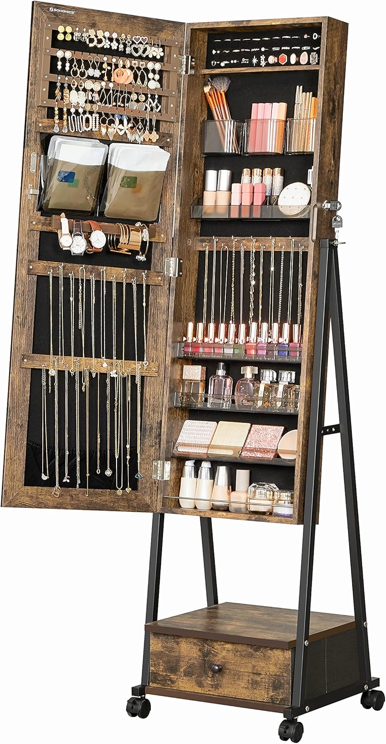 SONGMICS Jewelry Cabinet Floor Standing, Lockable...