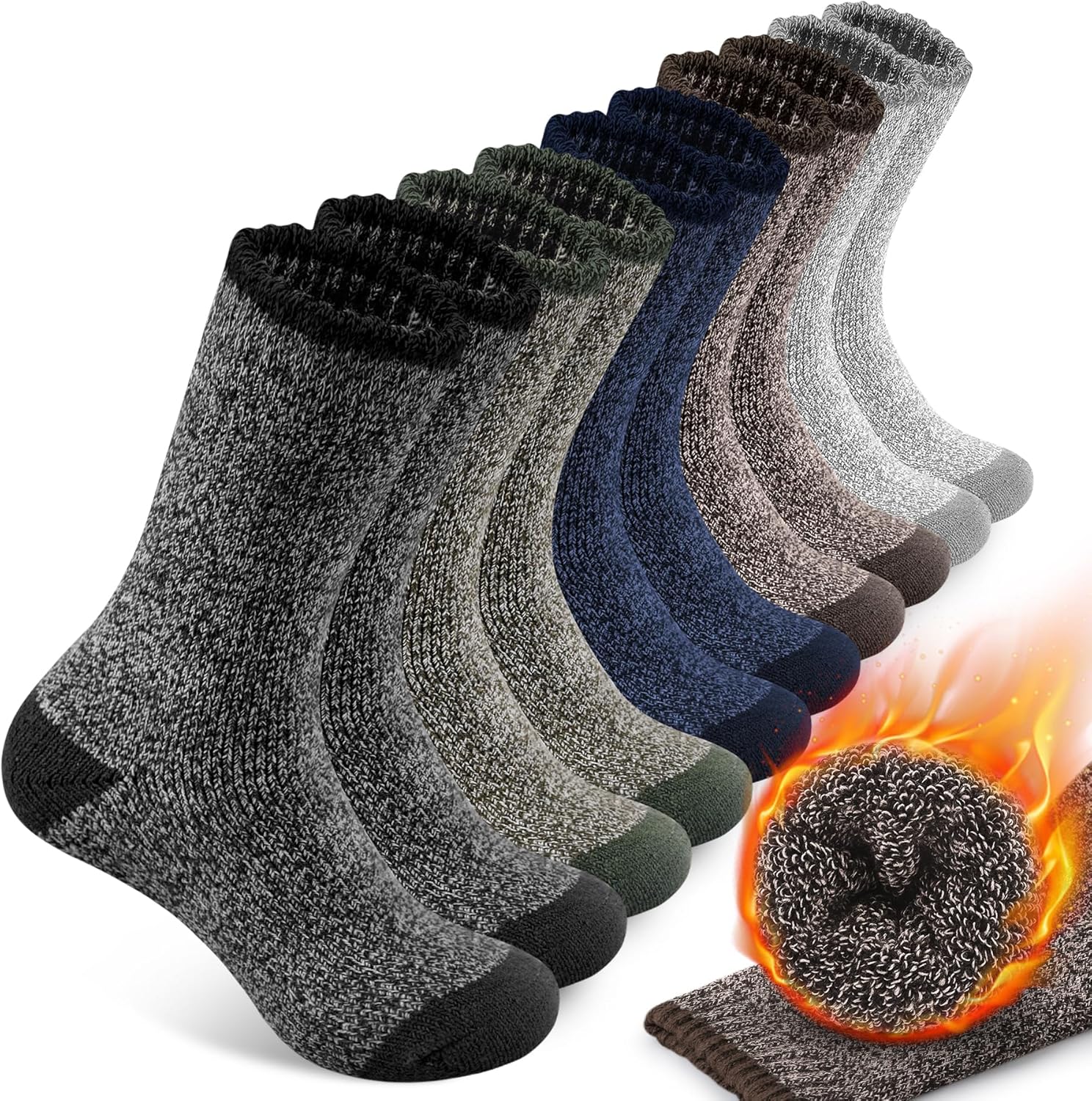UUMIAER 5 Pairs Merino Wool Socks for Men, Thermal Wool Hiking Socks Supper Thic...